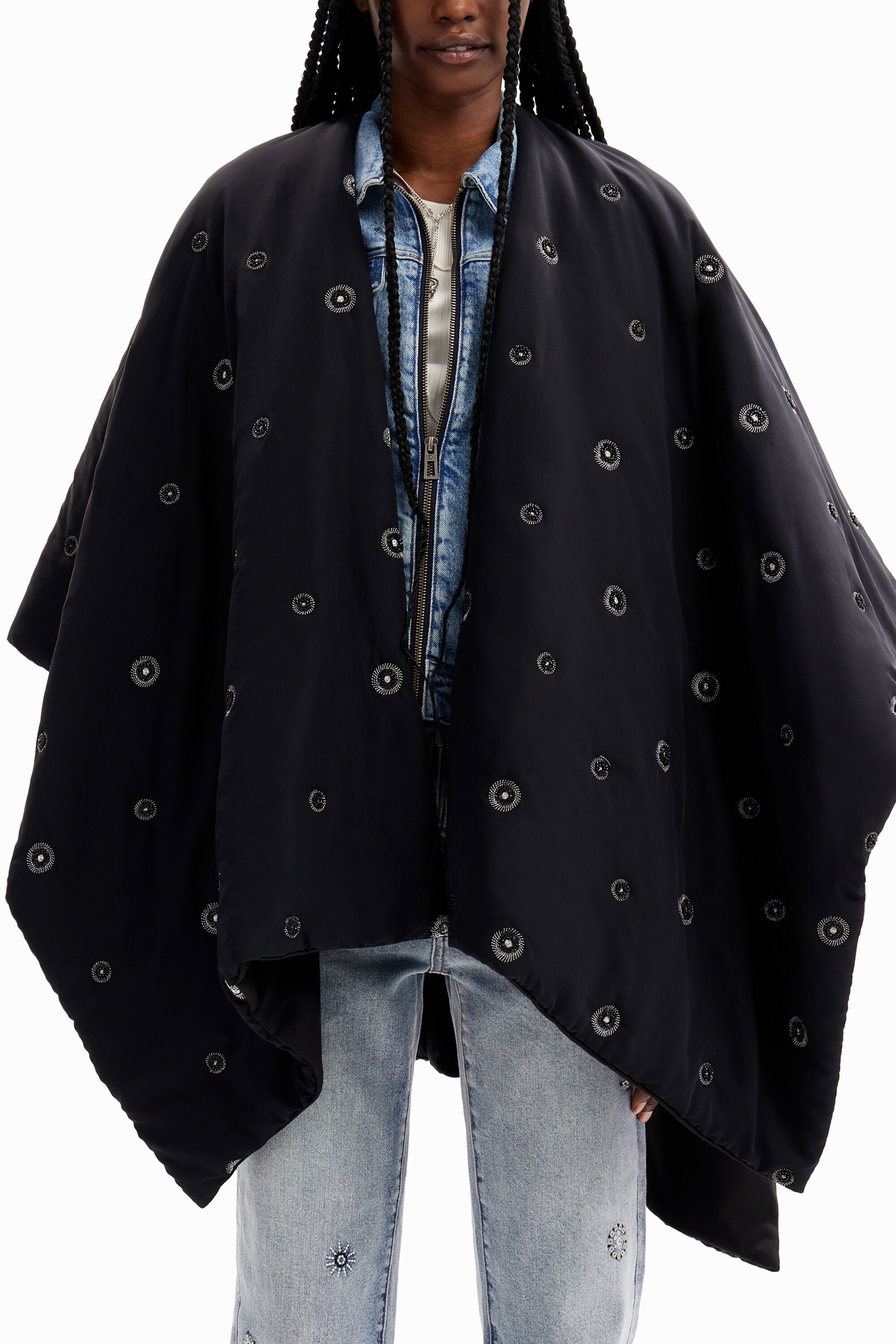 Desigual Gewatteerde poncho met riem