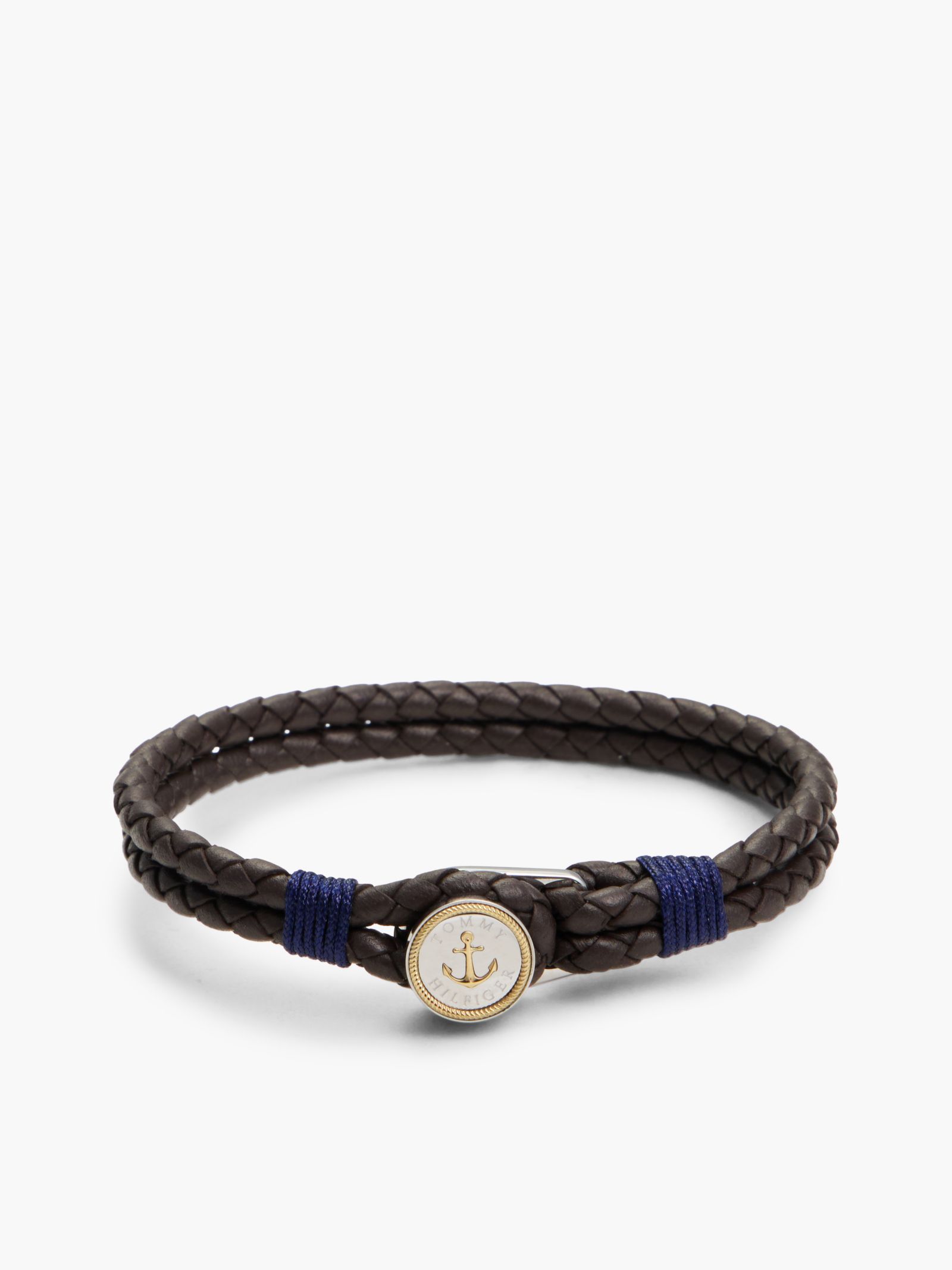 Tommy Jeans bruine leren armband met vergulde bedel