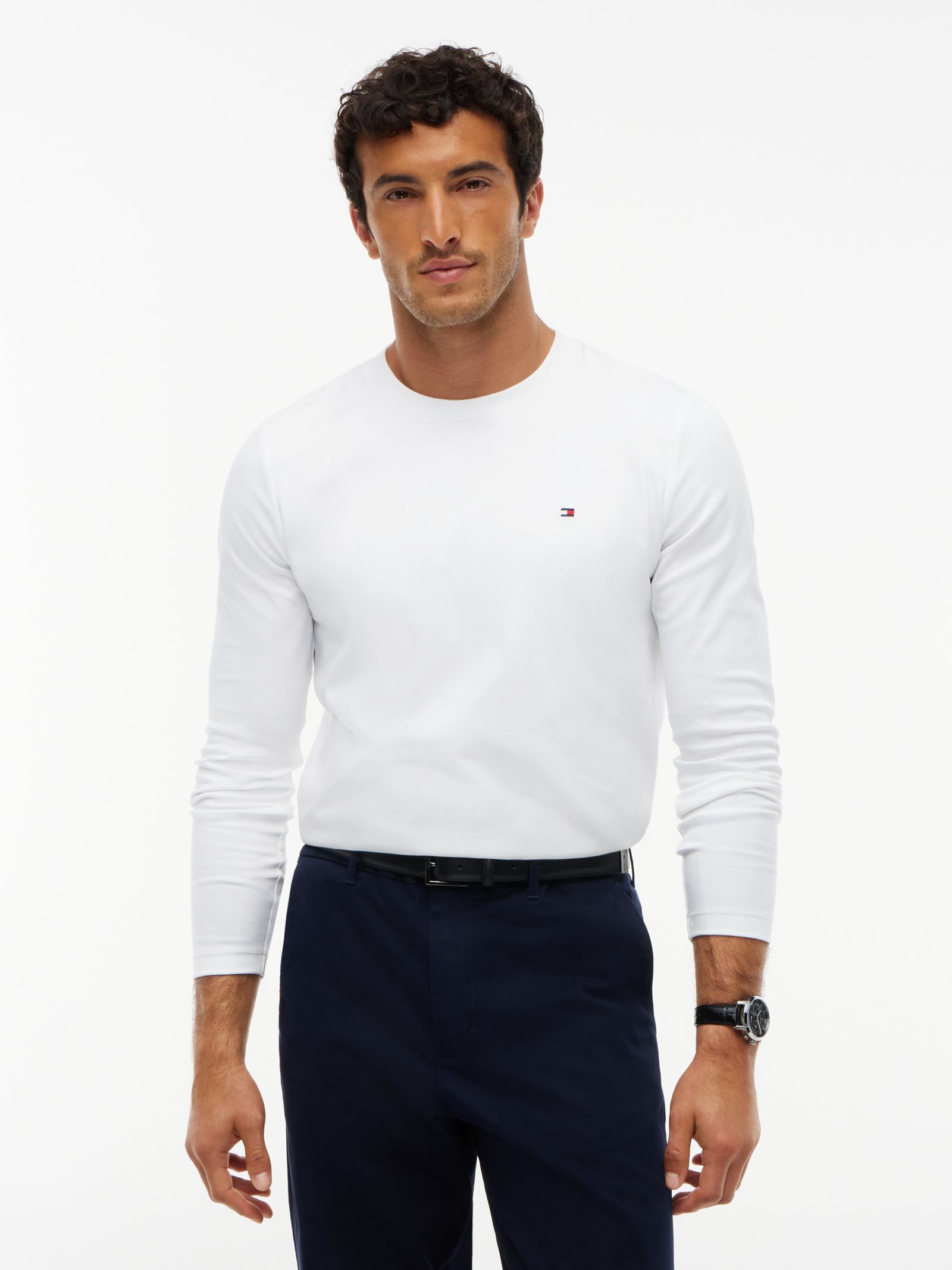 Tommy Hilfiger Slim Fit Longsleeve T-shirt van Interlock in wit