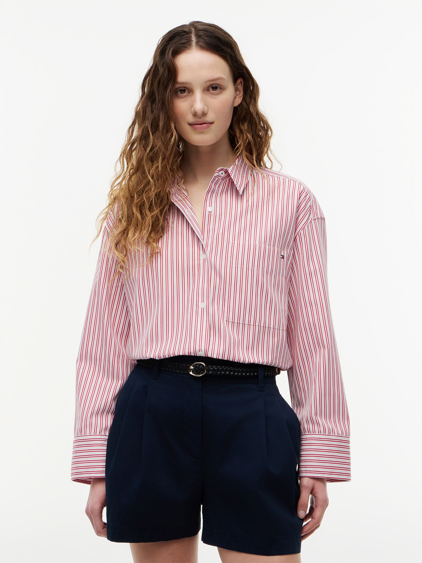 Tommy Hilfiger Oversized Poplin Overhemd met Geborduurde Vlag