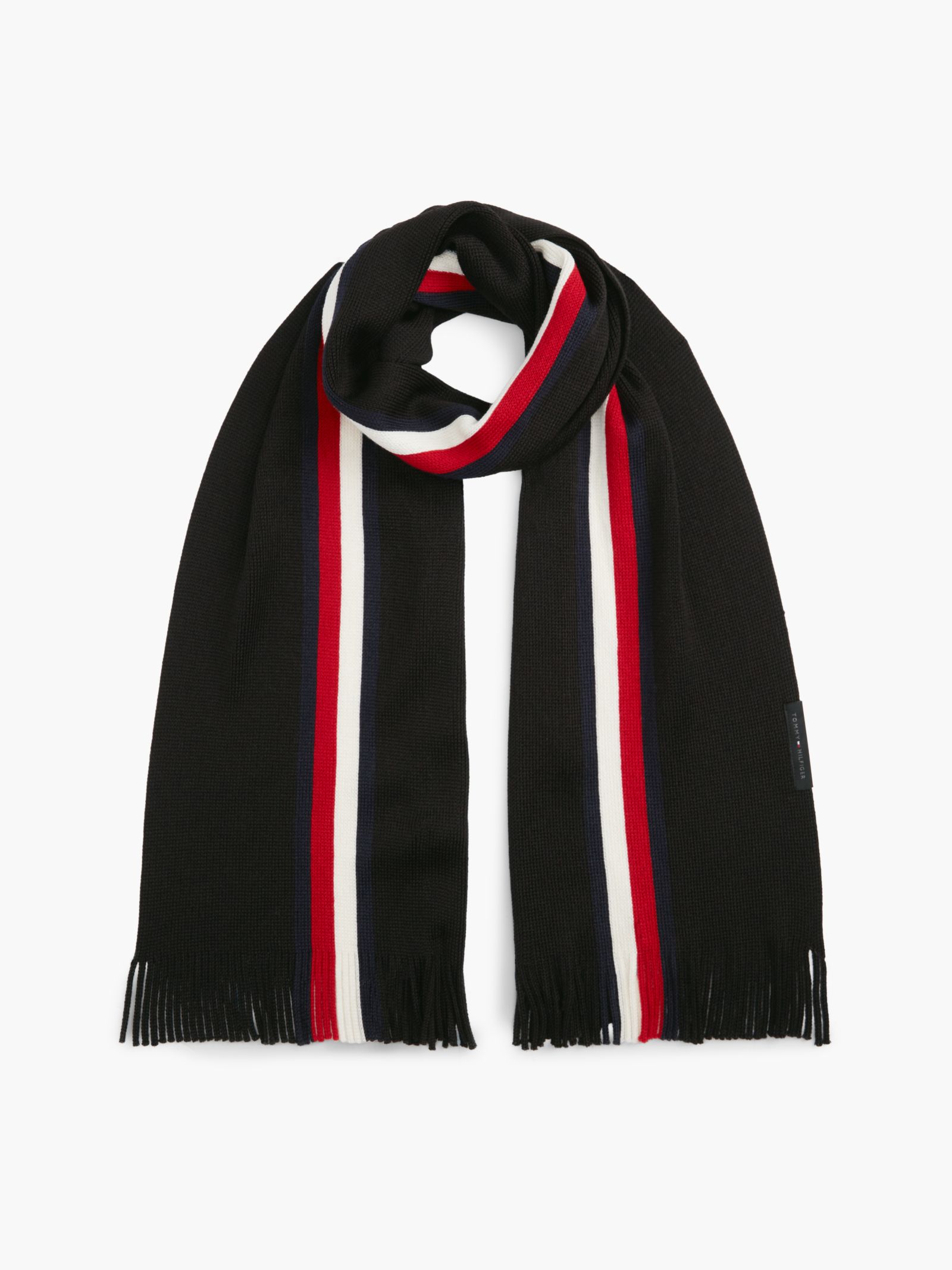 Tommy Hilfiger wolmix sjaal met signature streep in zwart