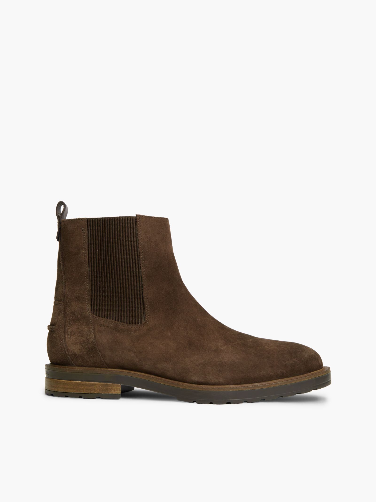 Tommy Hilfiger Suède Chelsea Boot met profielzool en rits in bruin
