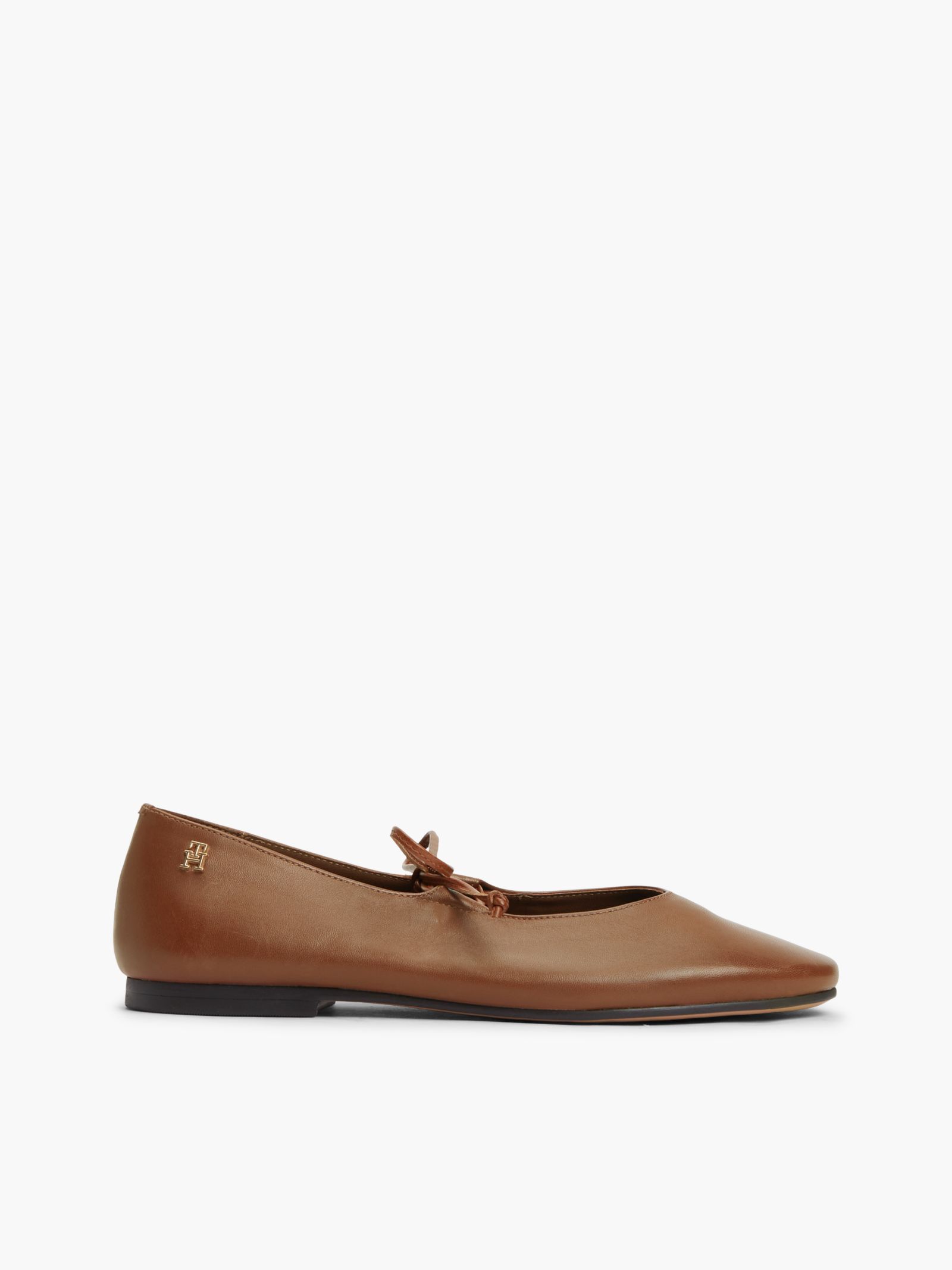 Tommy Hilfiger TH Monogram leren ballerina met vetersluiting in bruin