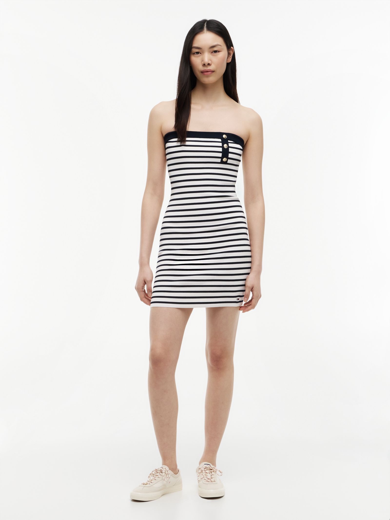 Tommy Jeans extra slim fit mini jurk met carmenhals
