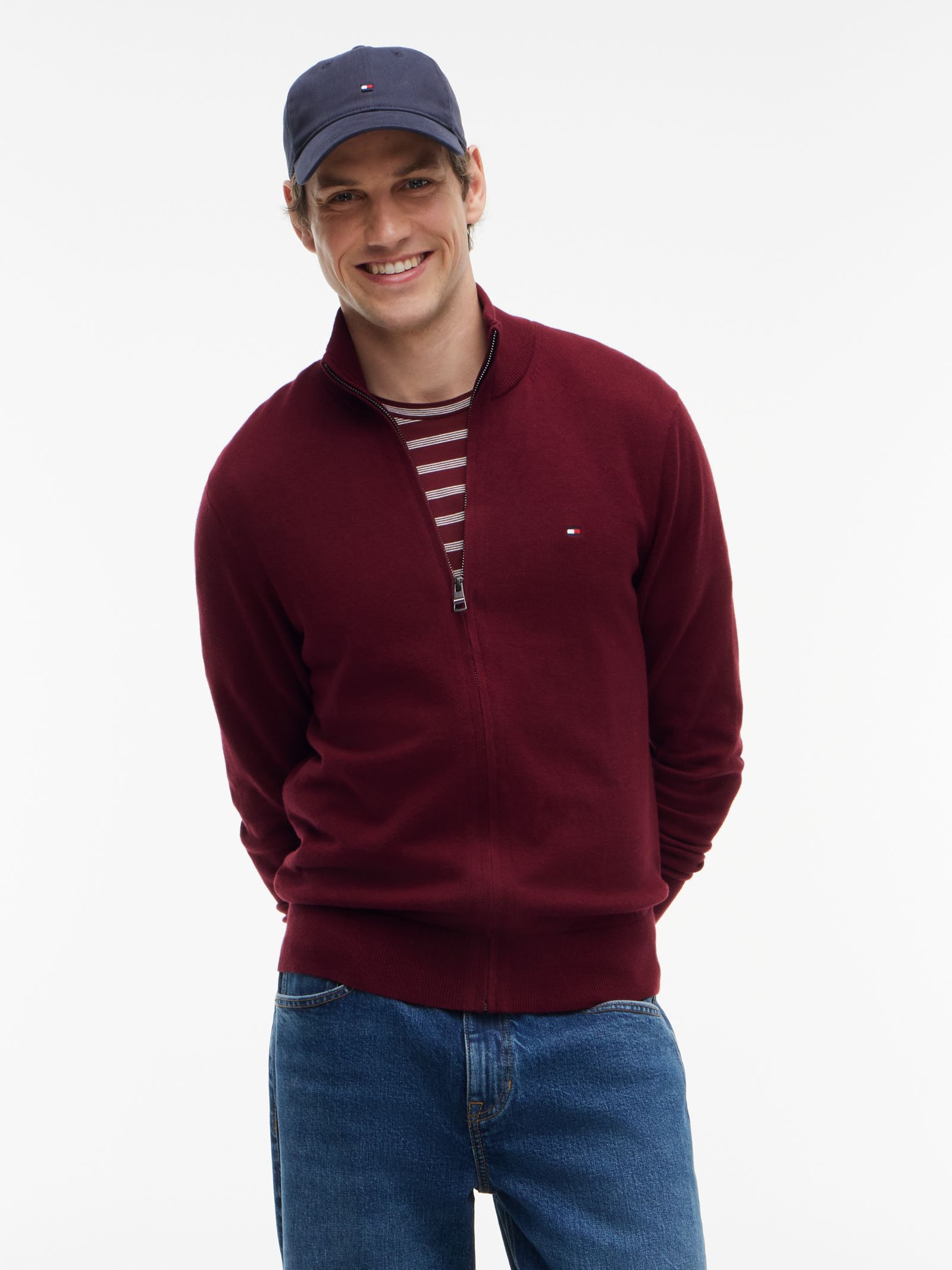 Tommy Hilfiger Trui met ritssluiting en kasjmier in rood