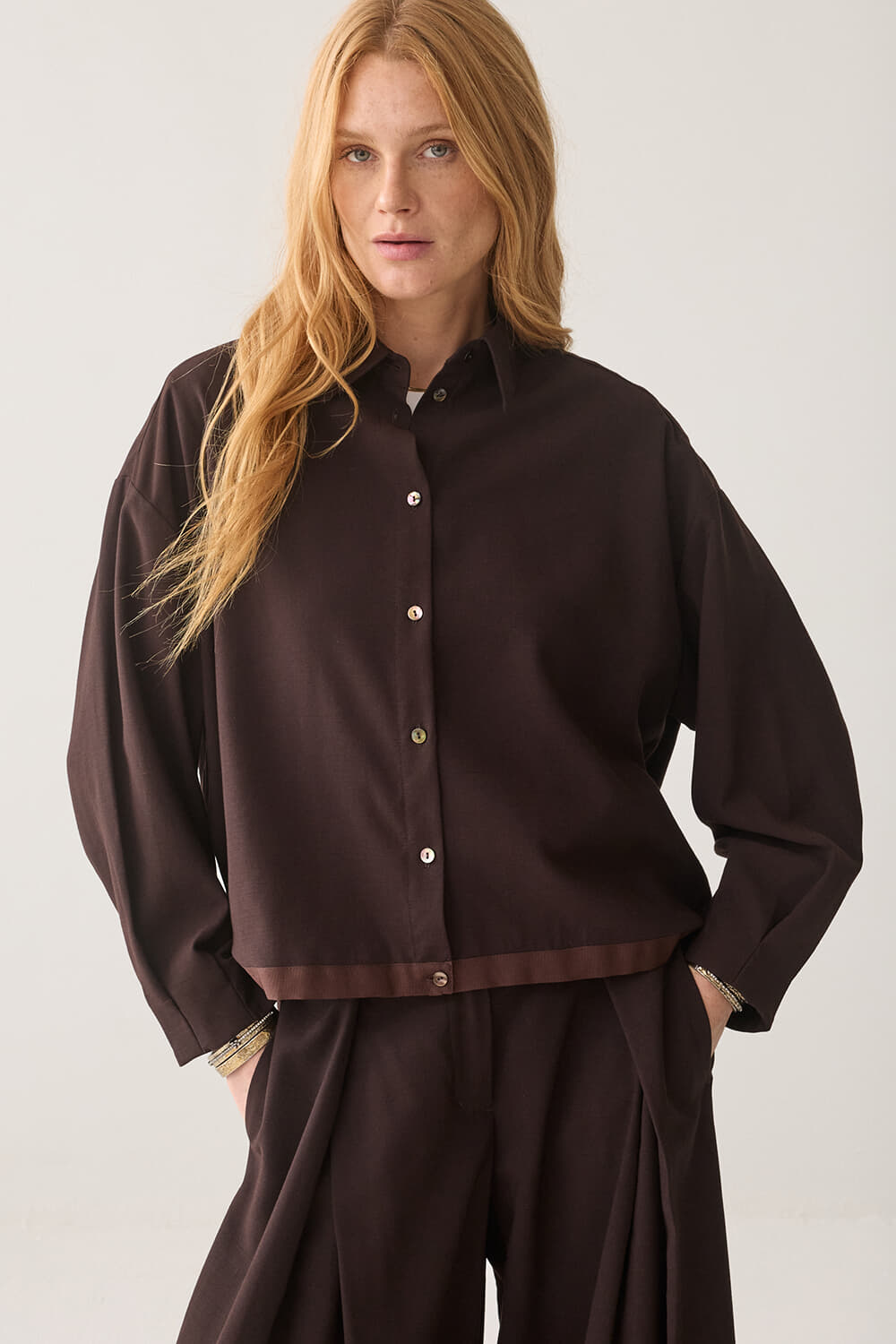 Summum Blouse Viscose Twill Donker Bruin dames