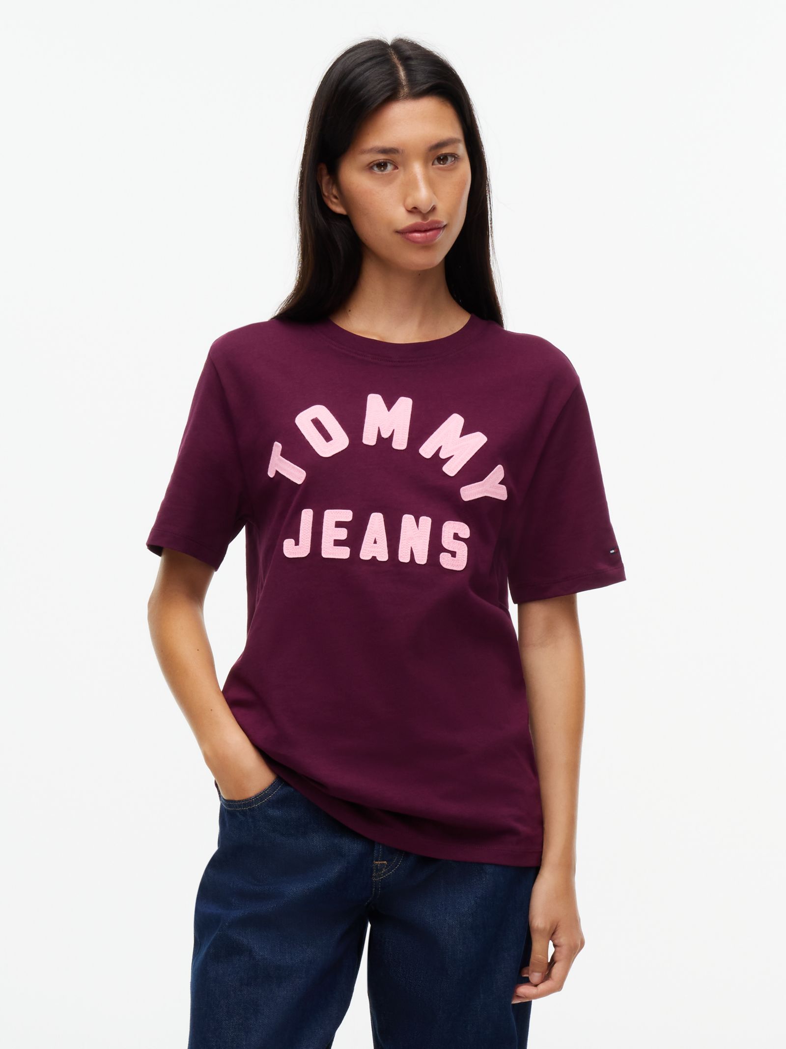 Tommy Jeans Relaxed jersey T-shirt met getextureerd logo in paars