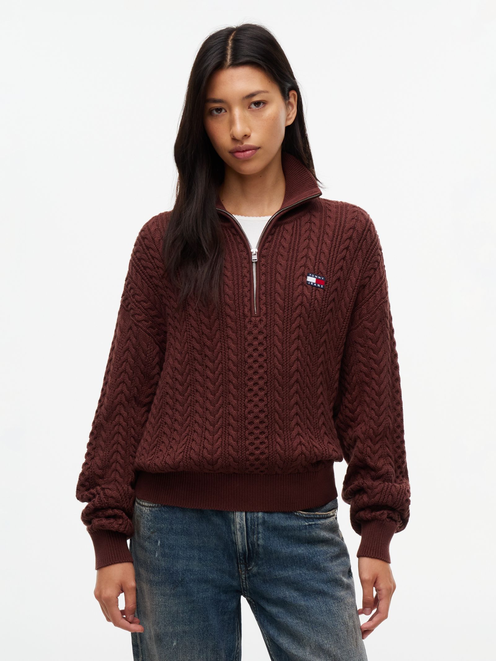 Tommy Jeans Kabelgebreide oversized trui met Tommy badge