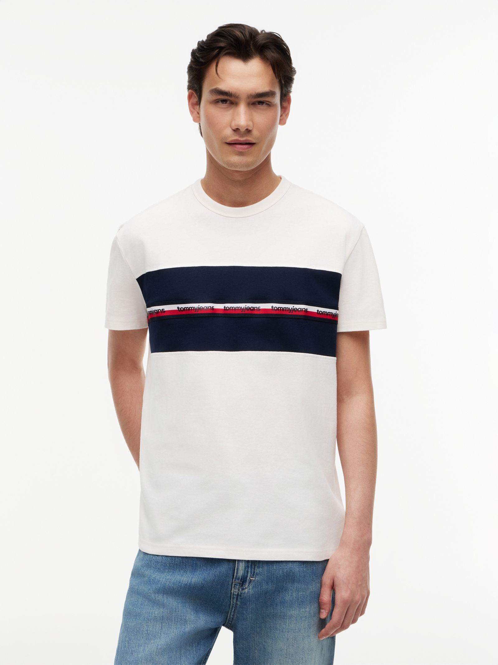 Tommy Jeans Peachskin Jersey T-shirt met Signature Tape in wit