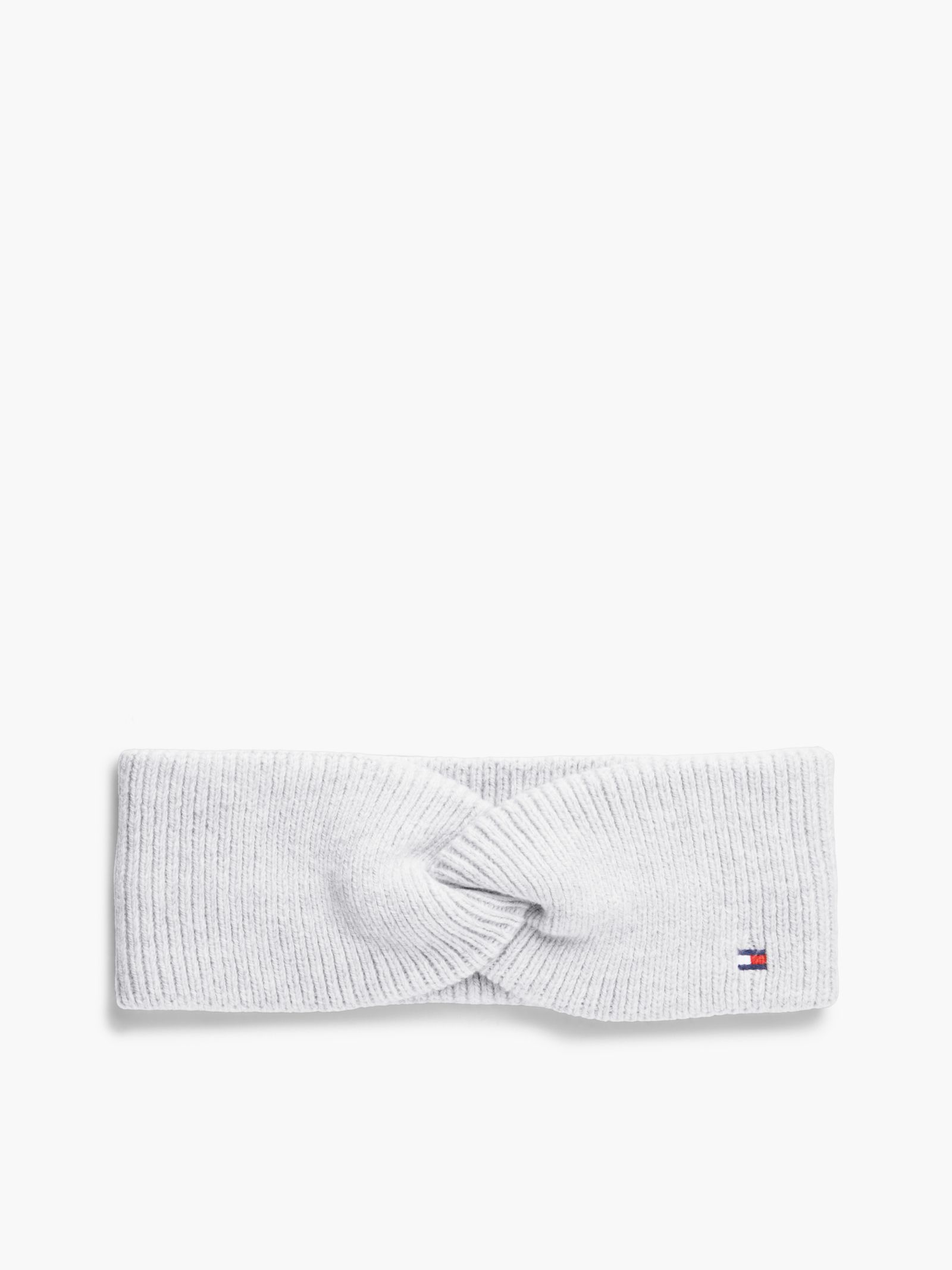 Tommy Hilfiger Gebreide hoofdband met wol en gebordurde Hilfiger vlag in grijs