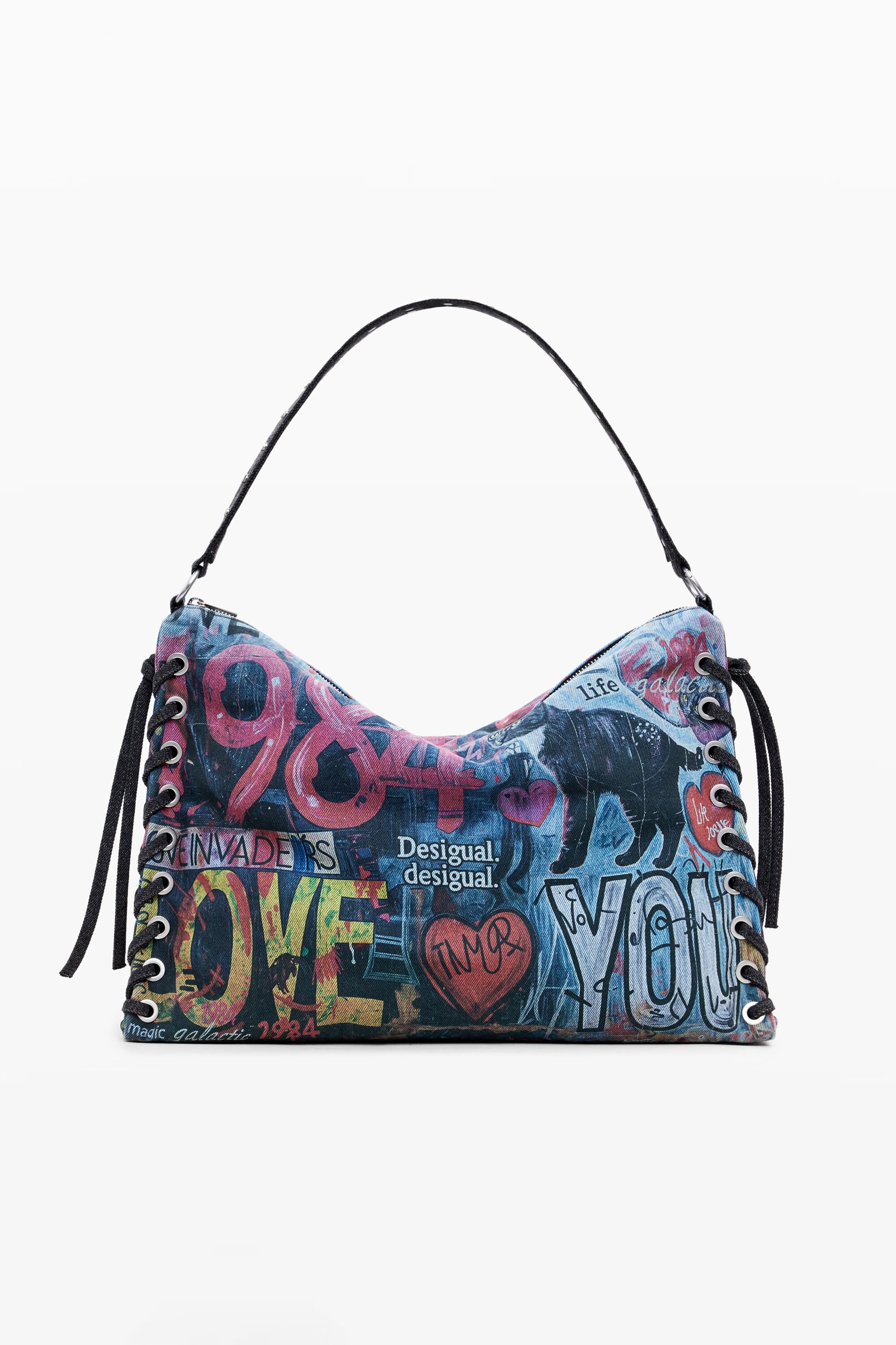 Desigual Grote graffiti tas in multicolor