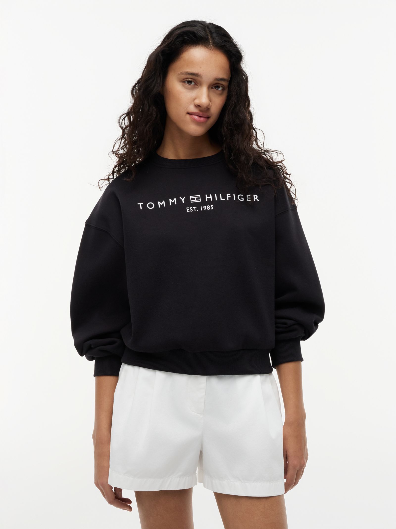 Tommy Hilfiger relaxed fleece sweatshirt met logo in zwart