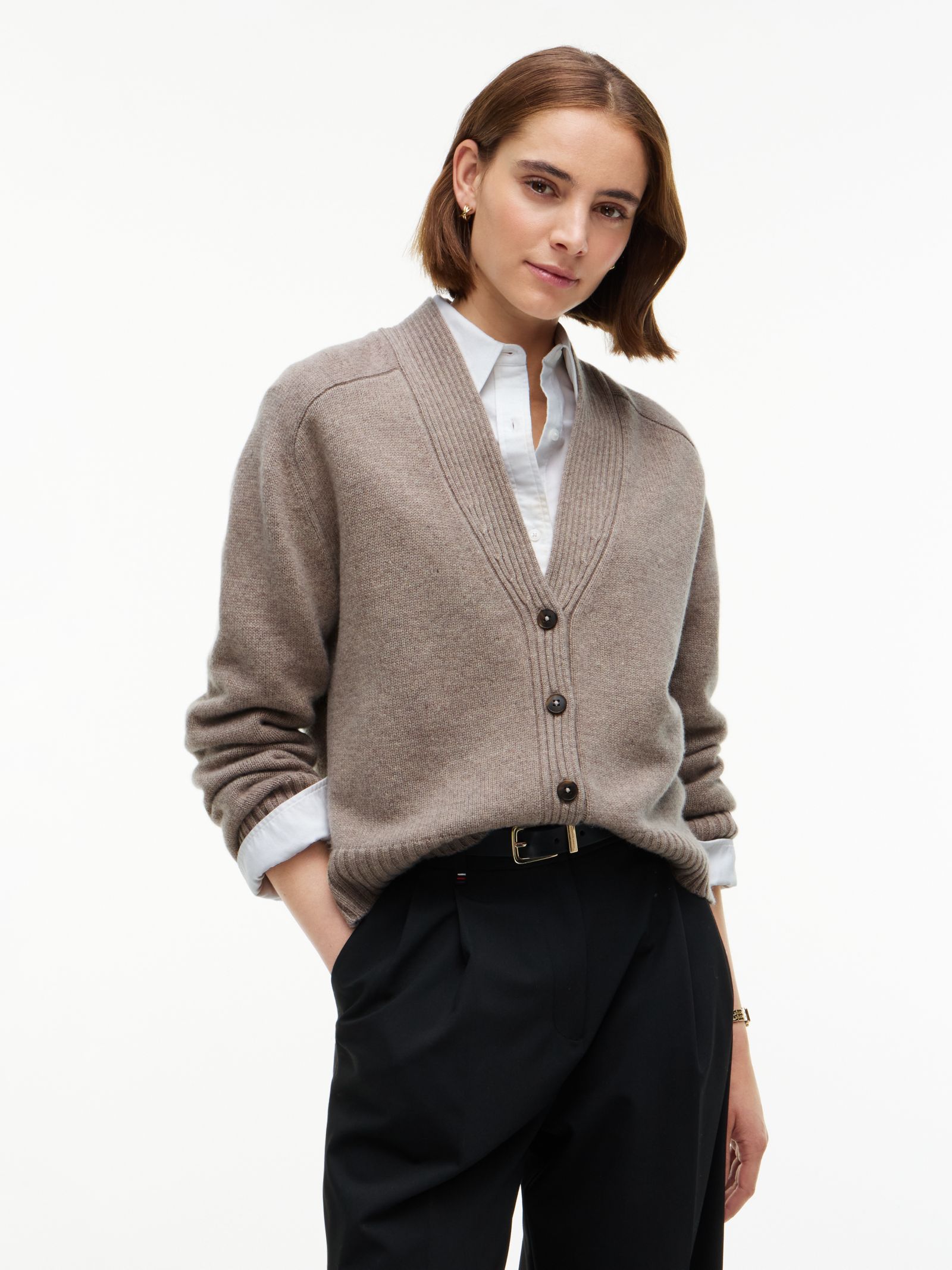 Tommy Hilfiger Relaxed Fit Vest van kasjmiermix met V hals in beige