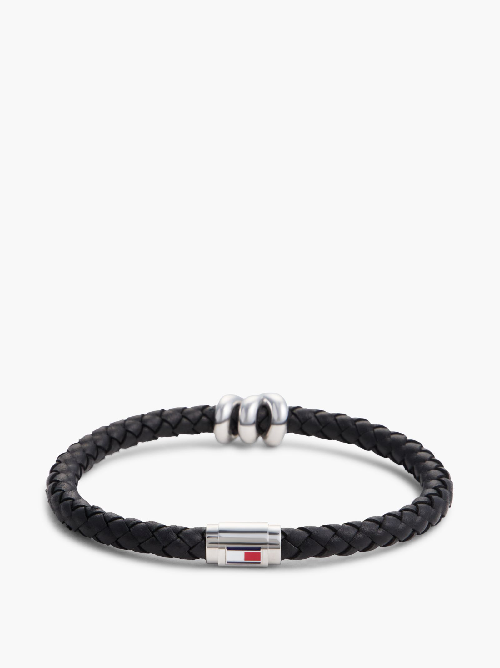 Tommy Hilfiger Zwarte gevlochten leren armband met scheepsknoop