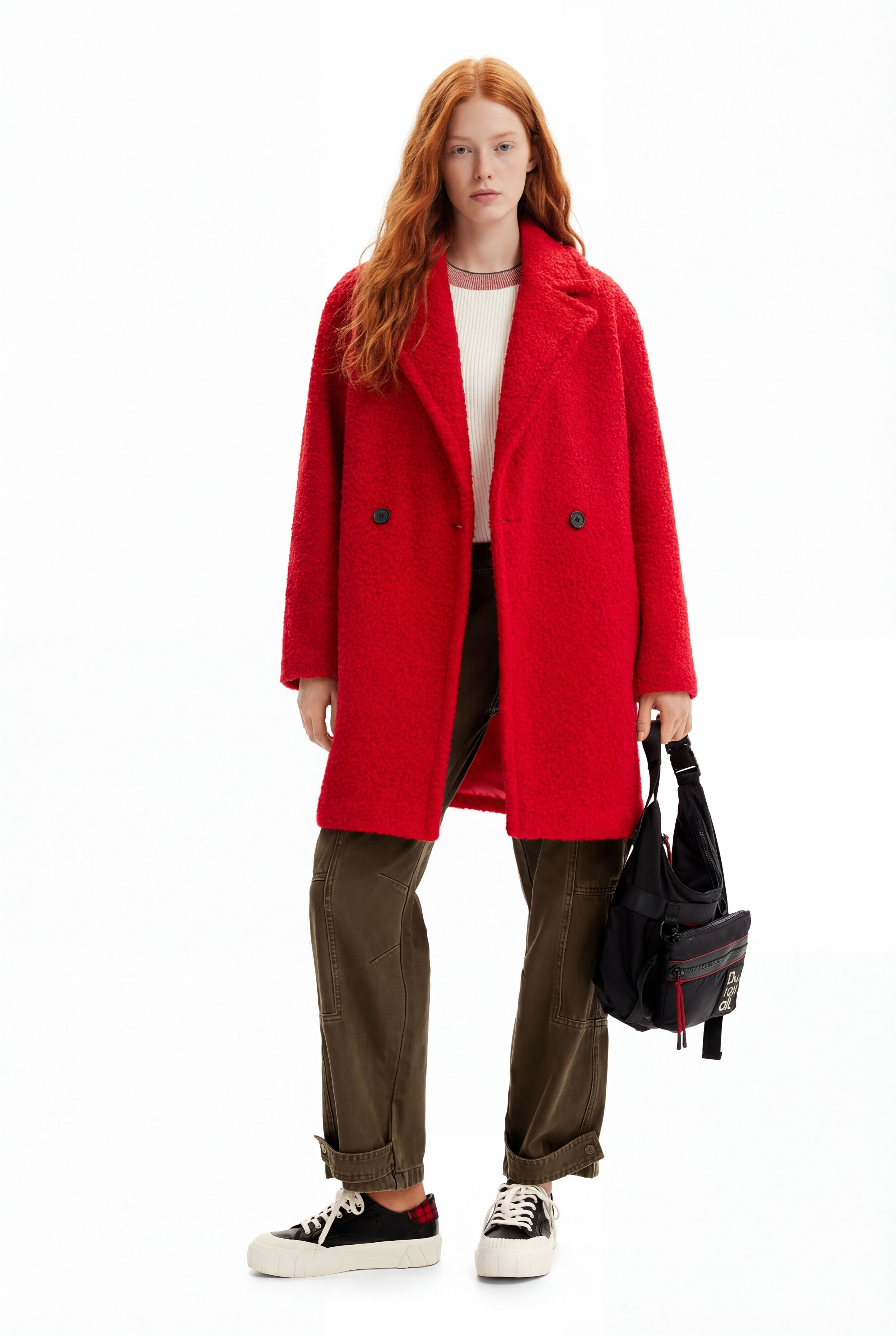 Desigual Bouclé jas met overslag in rood