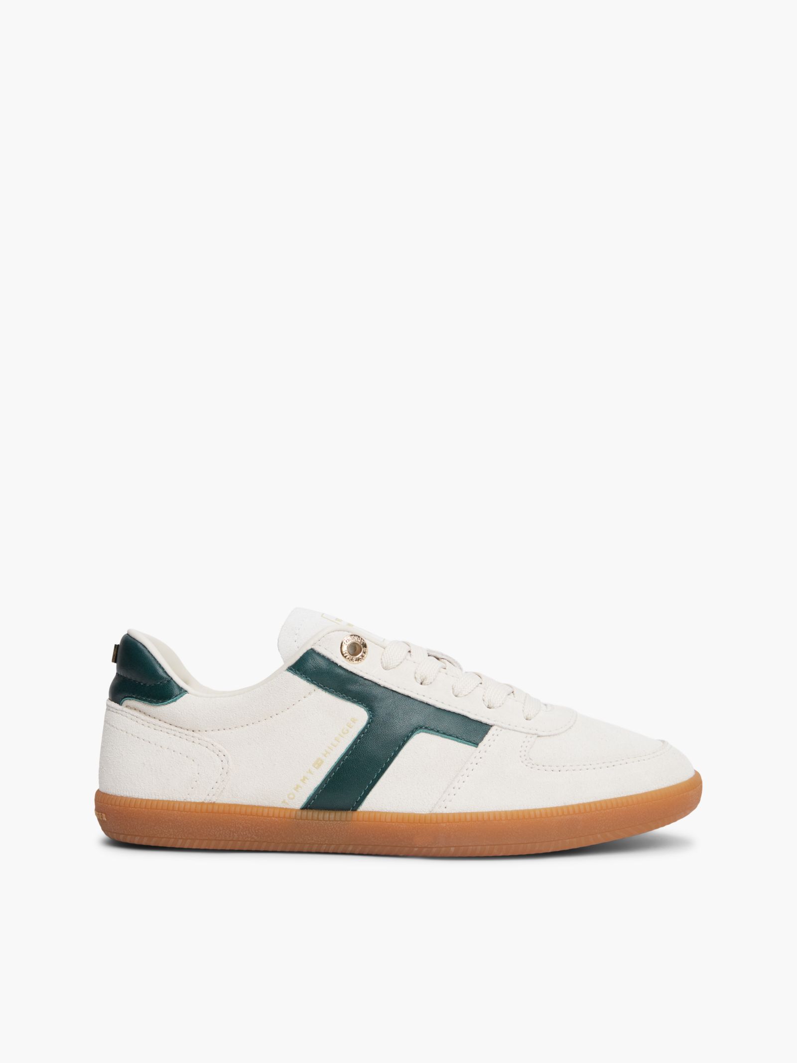 Tommy Hilfiger TH Tribeca Suède sneaker met textuur en emaille vlag in beige