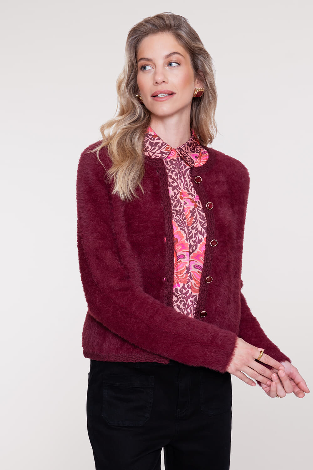 Geisha Vest Hairy Bordeaux Rood dames