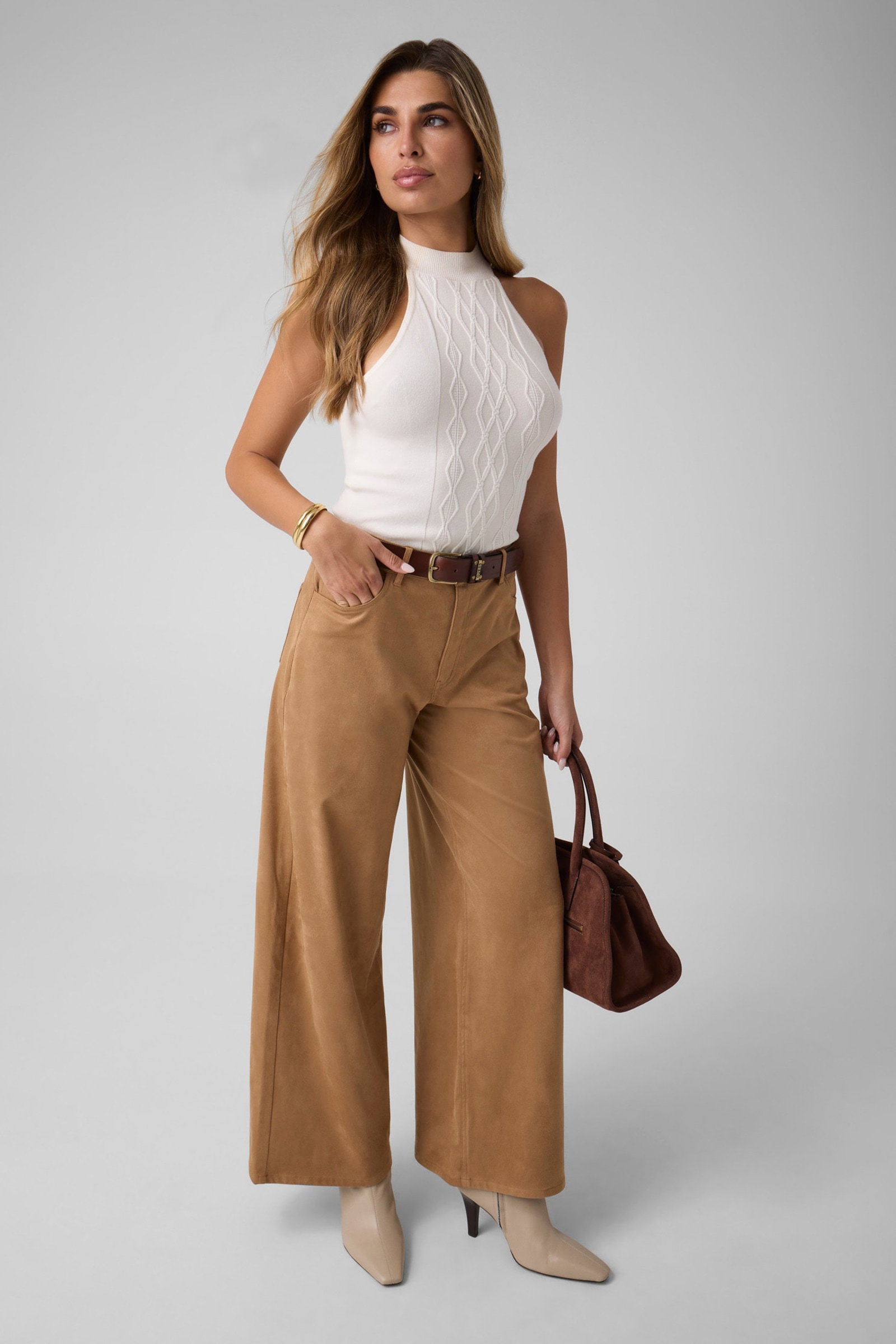 Guess Suède Broek Met Wijde Pijpen