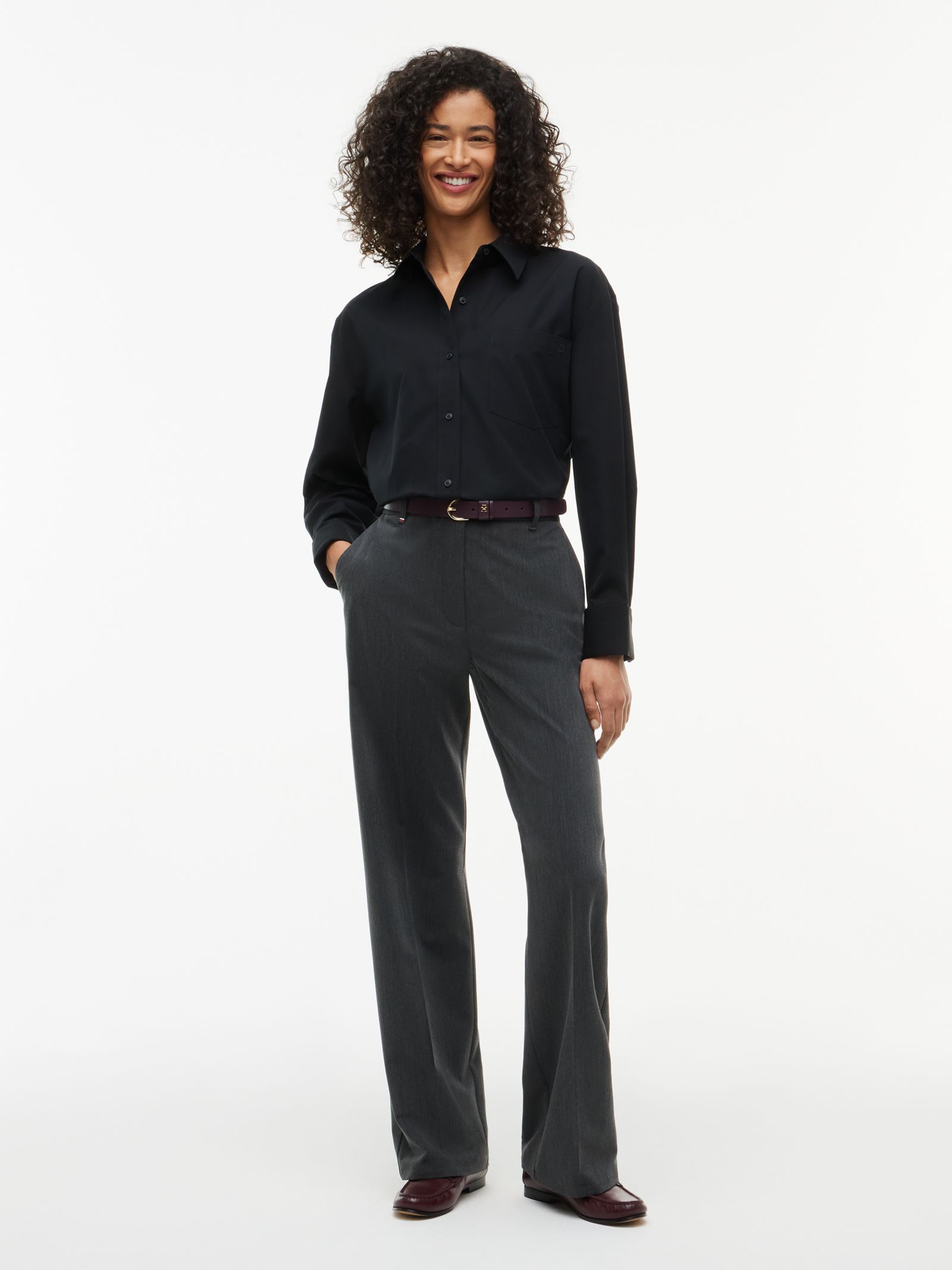 Tommy Hilfiger Relaxed fit poplin overhemd met dubbele manchet in zwart