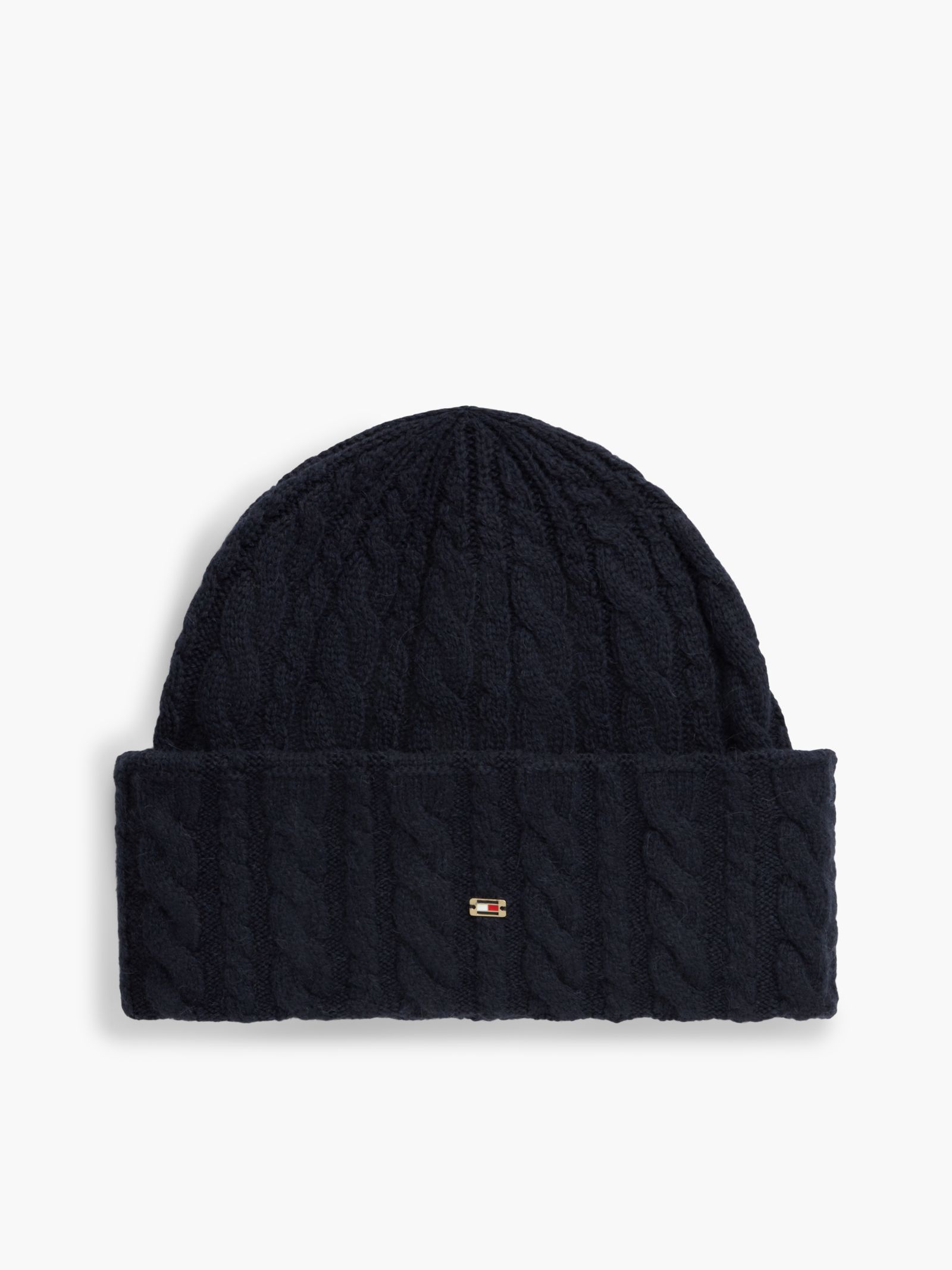 Tommy Hilfiger kabelgebreide beanie met vlag en alpaca in marine