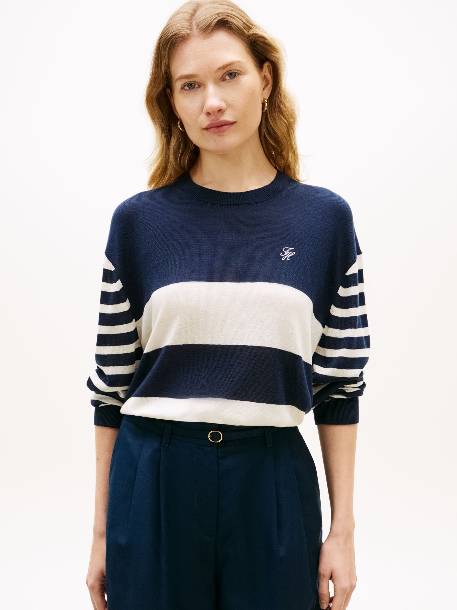 Tommy Hilfiger Relaxed fit trui met ronde hals en zijde