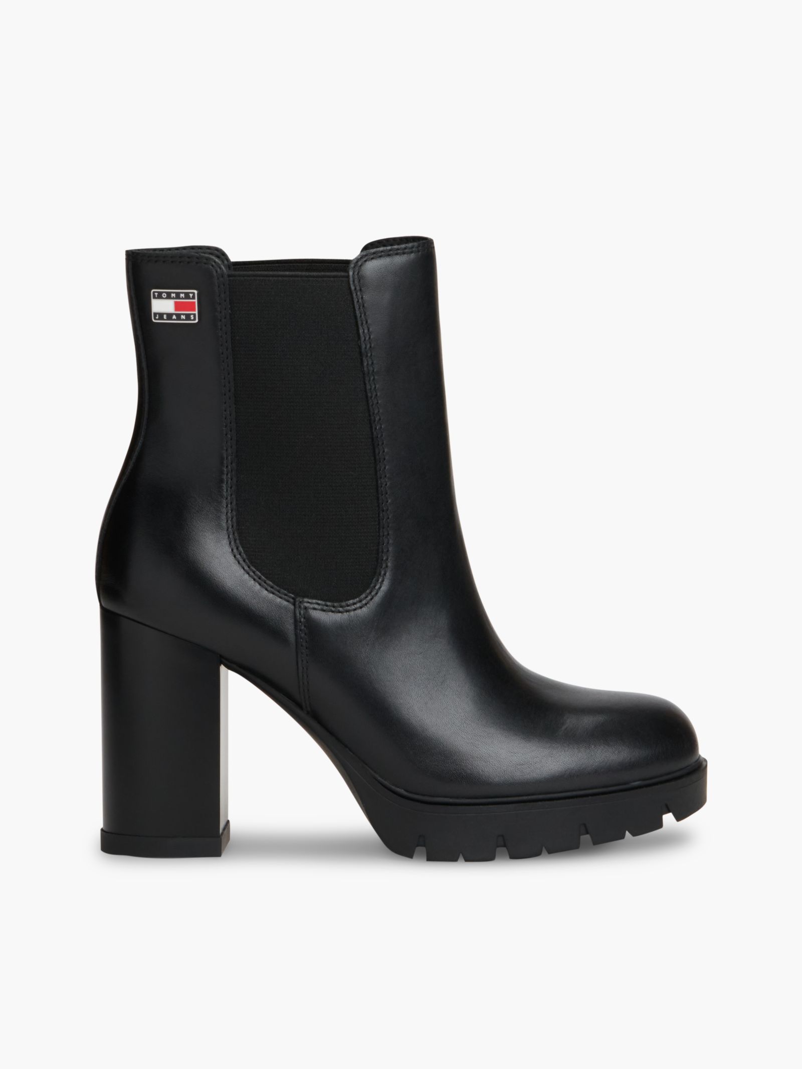 Tommy Jeans Leren Chelsea Boot met hoge blokhak in zwart