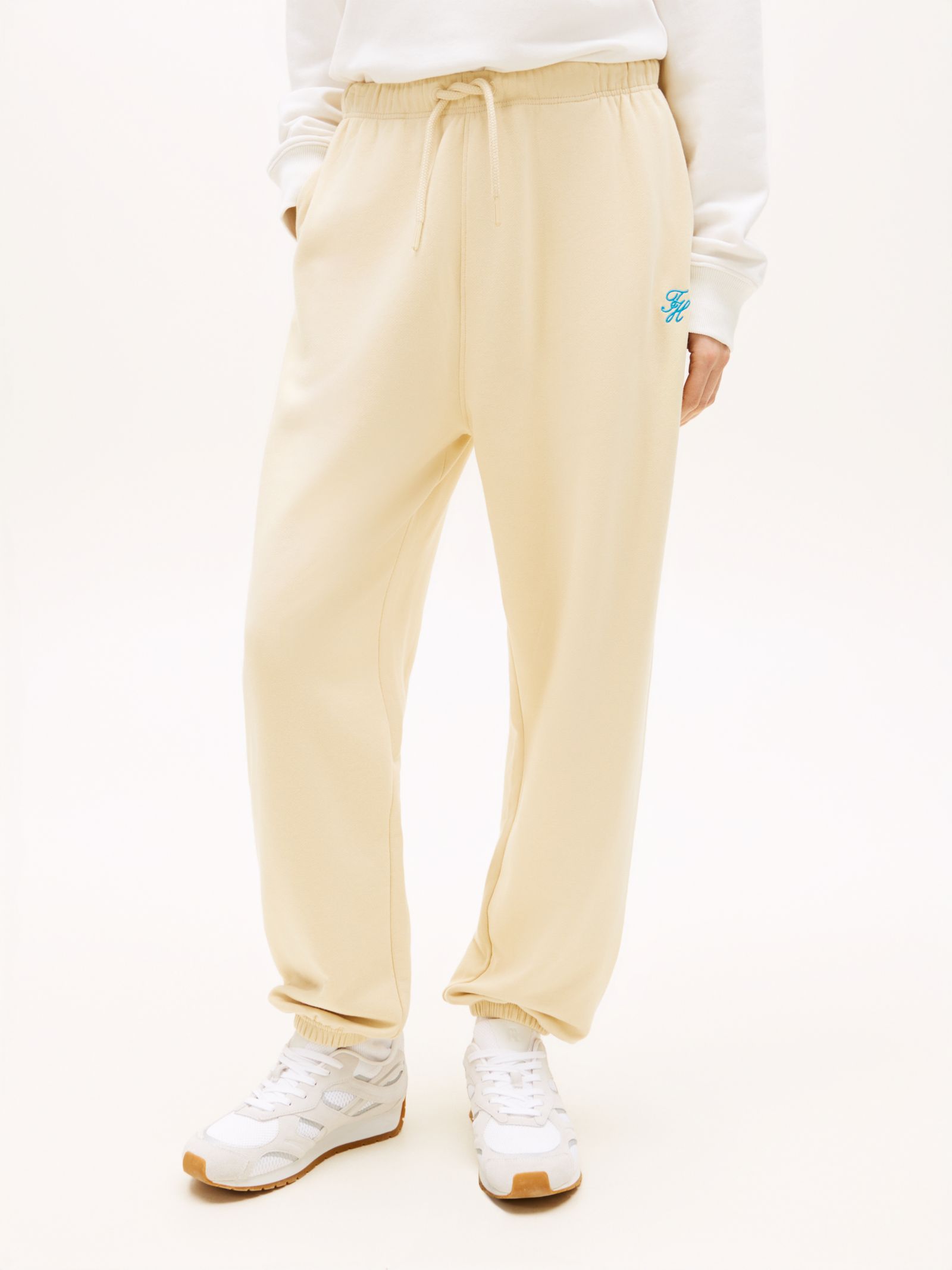 Tommy Hilfiger Jogger met boorden en geborduurd logo in beige