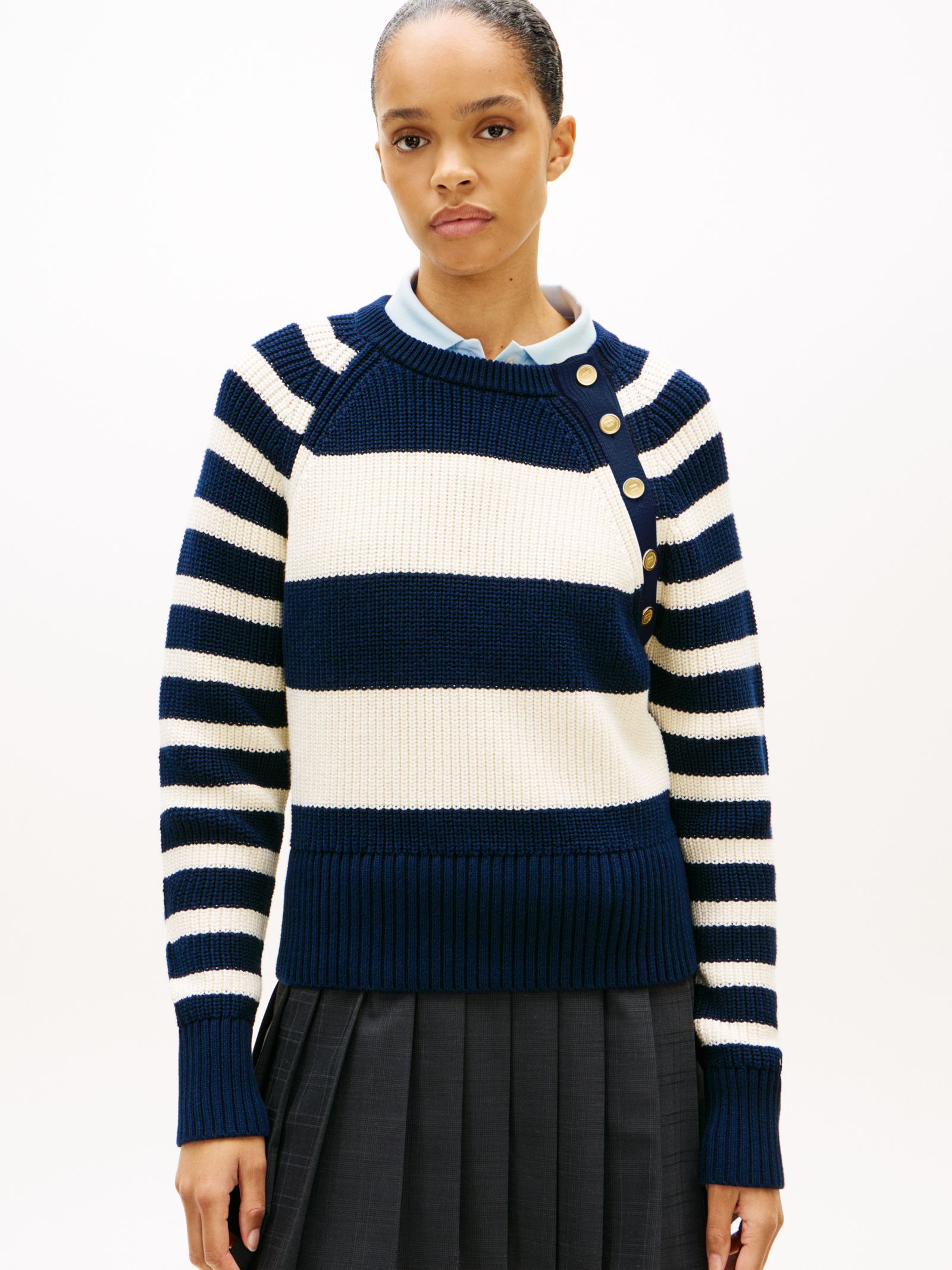 Tommy Hilfiger Trui met ronde hals en goudkleurige knopen