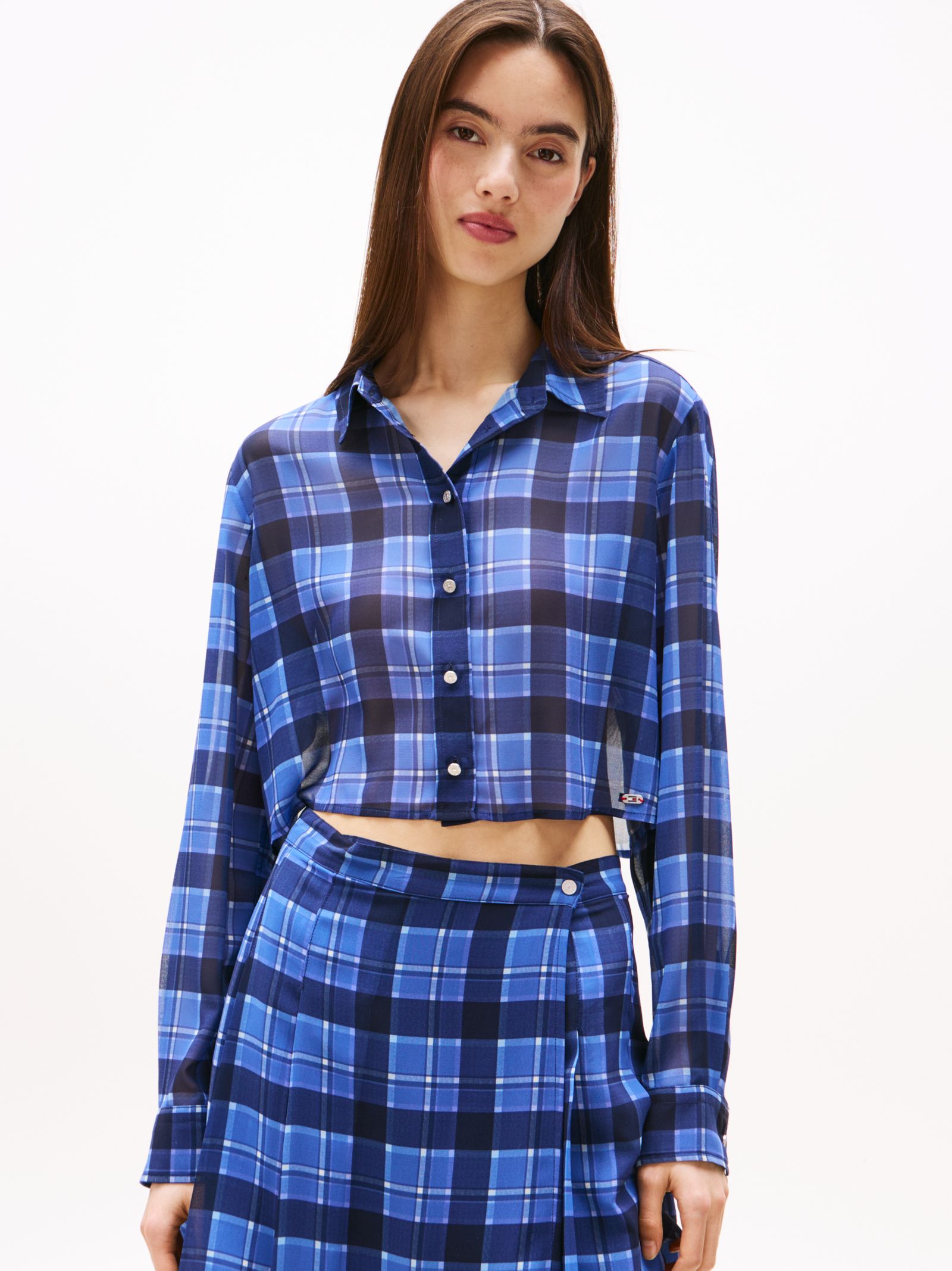 Tommy Jeans Regular Fit Cropped Overhemd van Chiffon