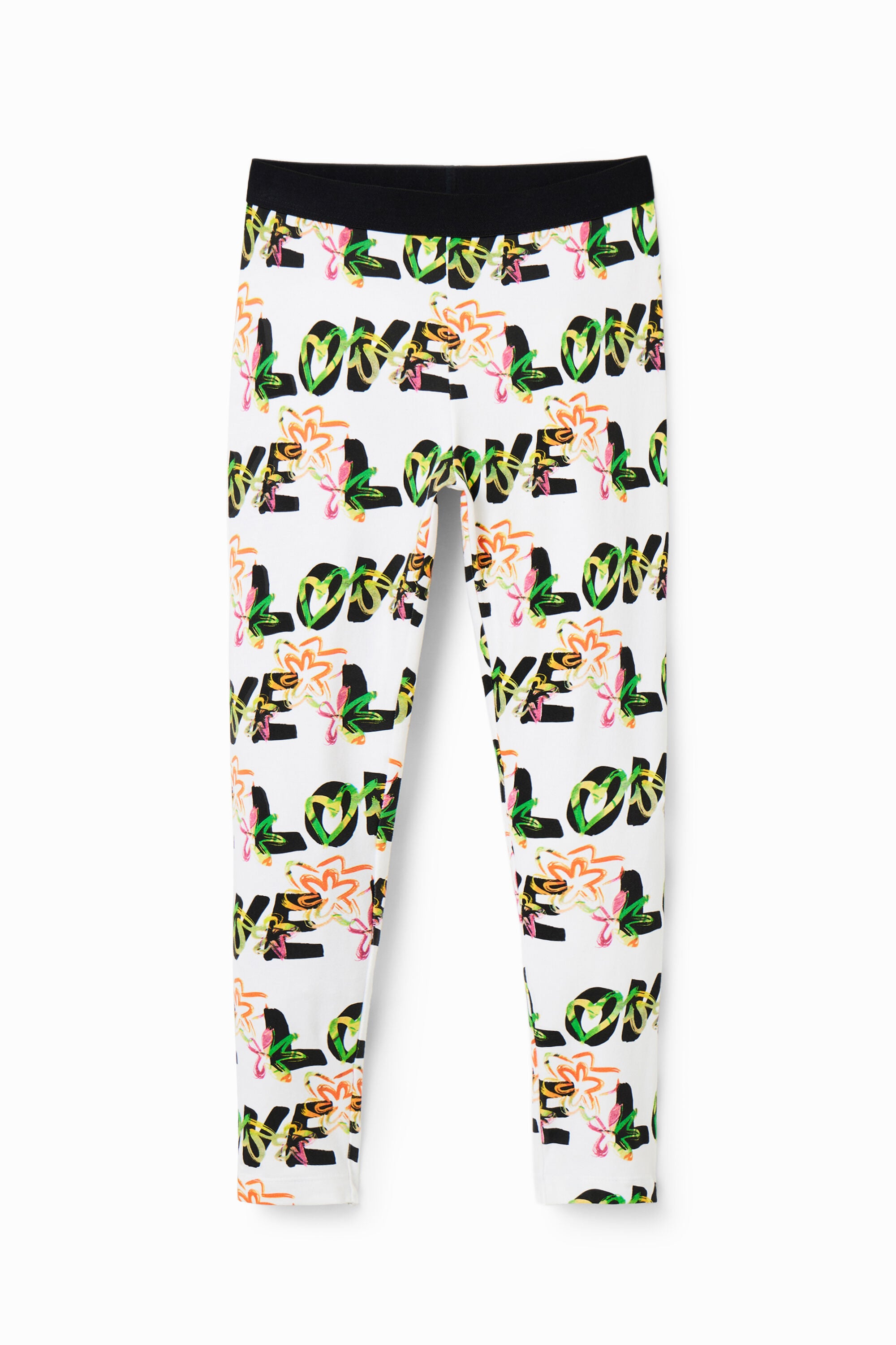 Desigual Legging met bloemen en Love in wit