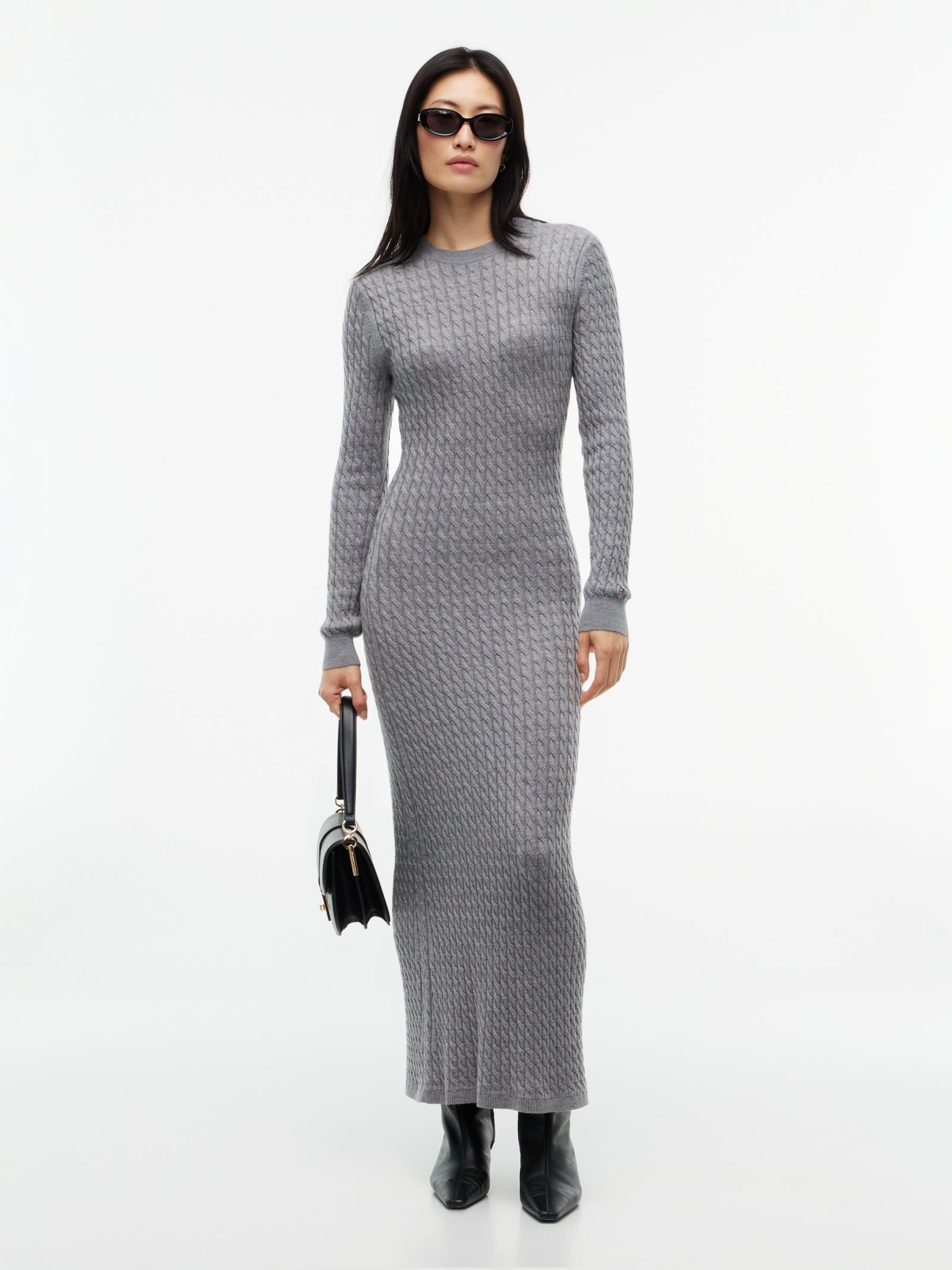 Tommy Hilfiger Kabelgebreide sweaterjurk van zuivere wol in grijs