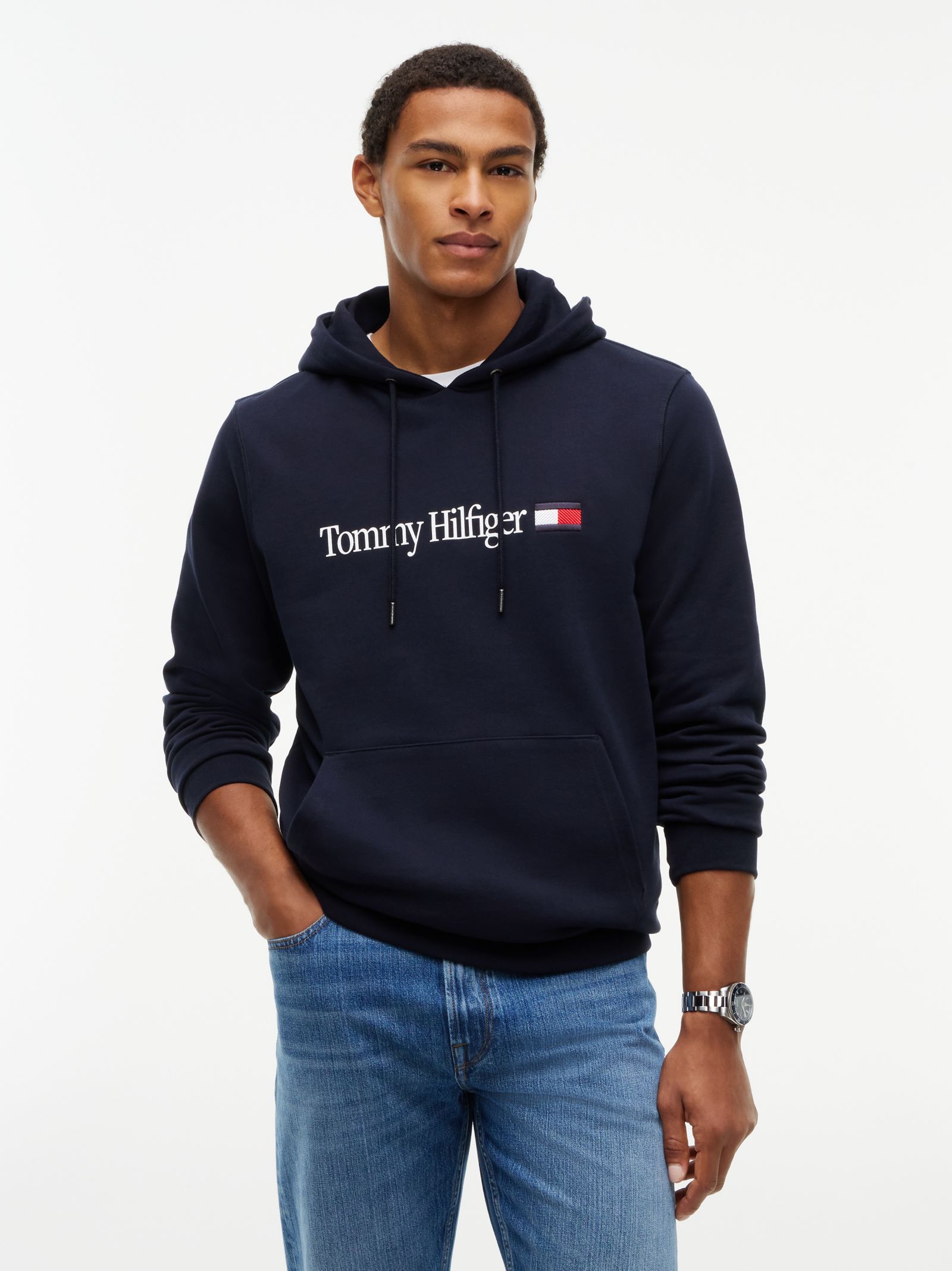 Tommy Hilfiger Terry hoodie met trekkoord en logo in marine