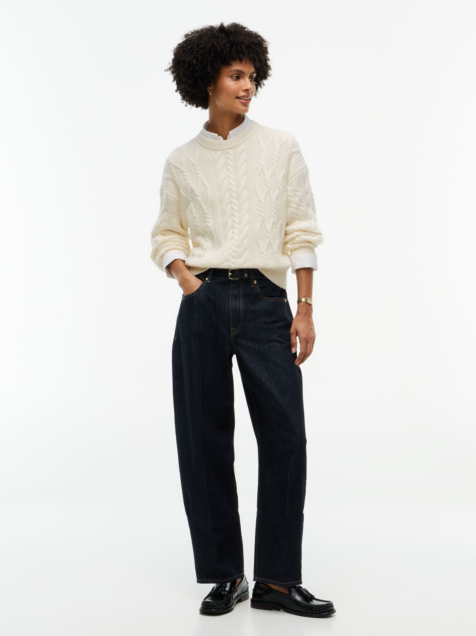 Tommy Hilfiger Kabelgebreide trui met relaxed fit en zijde in wit
