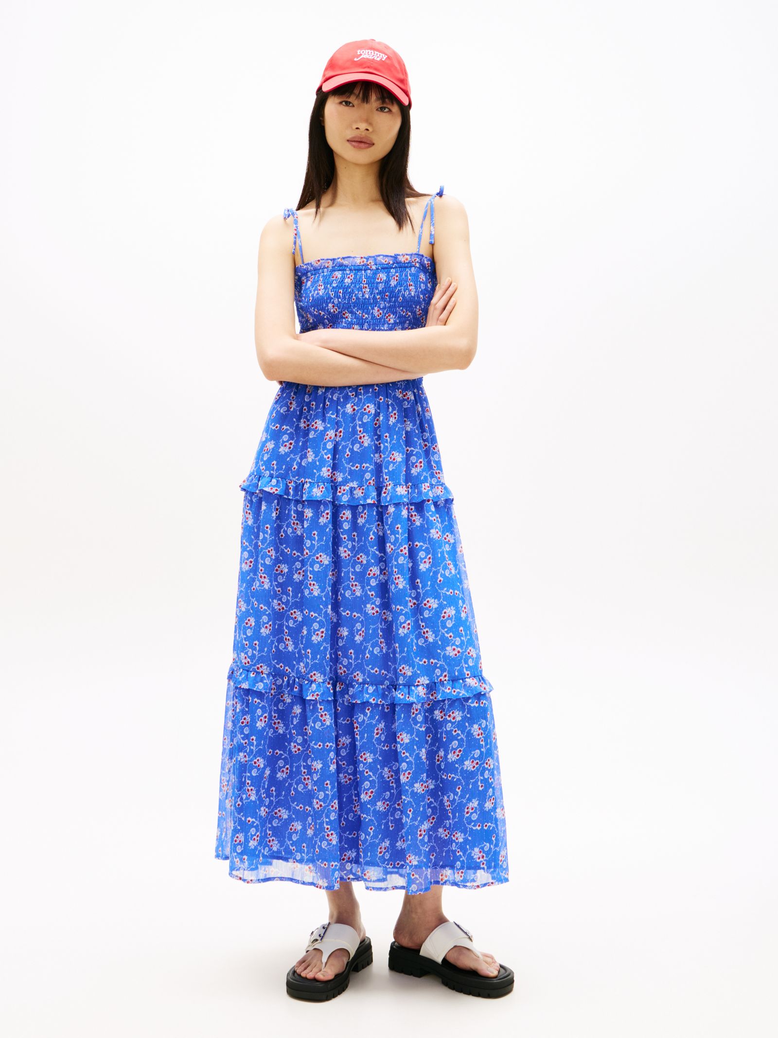 Tommy Jeans Slim fit maxi jurk van chiffon met print