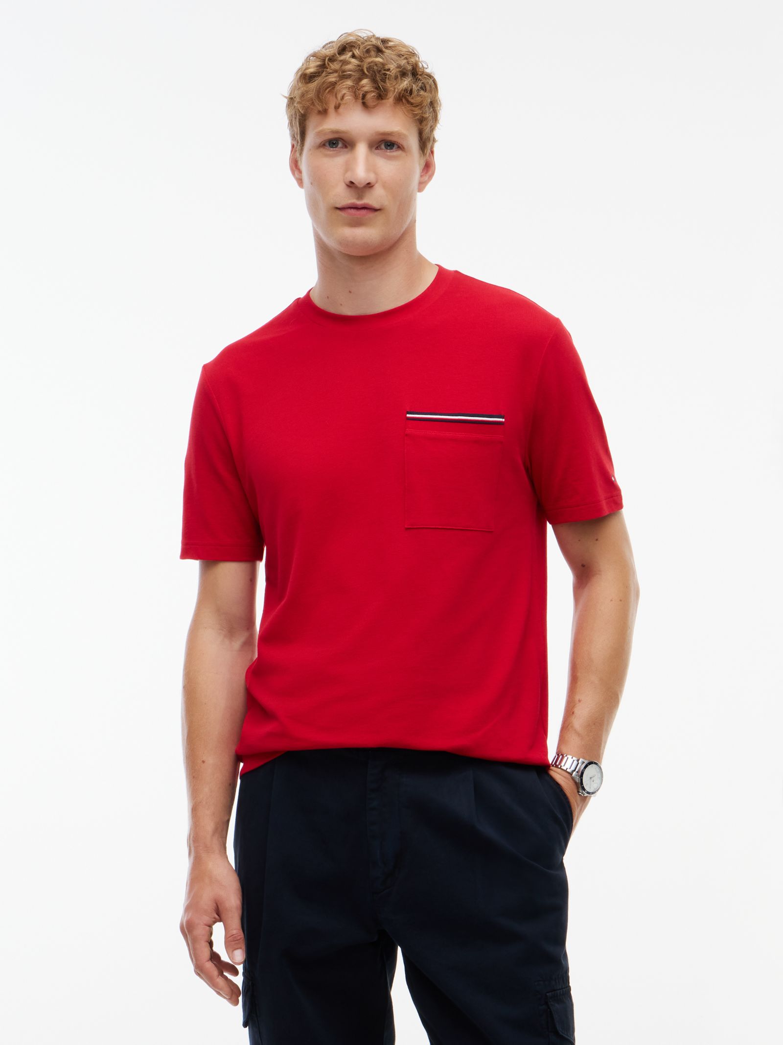 Tommy Hilfiger Piqué T-shirt met signature streep op de zak in rood