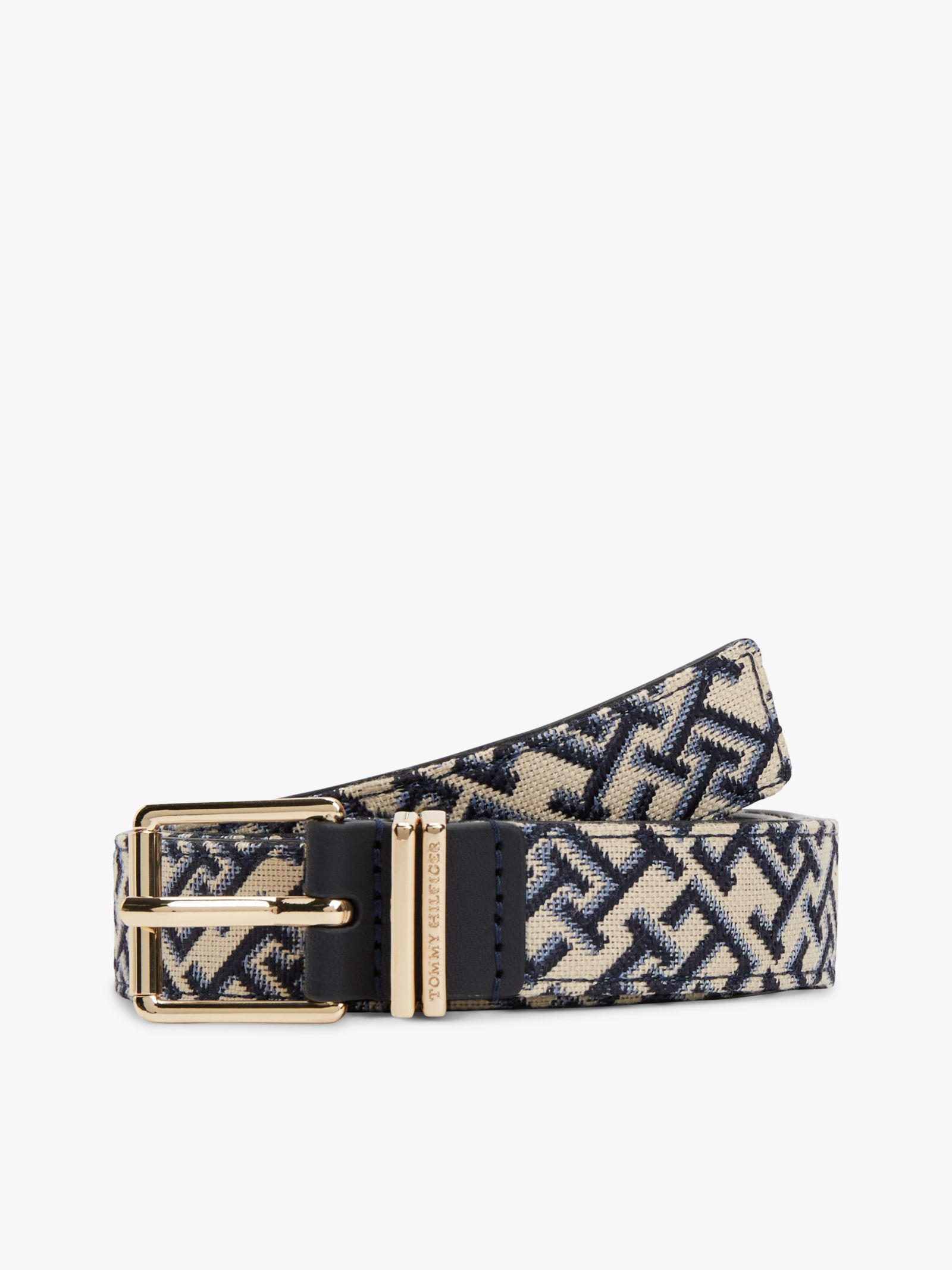 Tommy Hilfiger Jacquard riem met dubbele riemlus en vierkante gesp in blauw