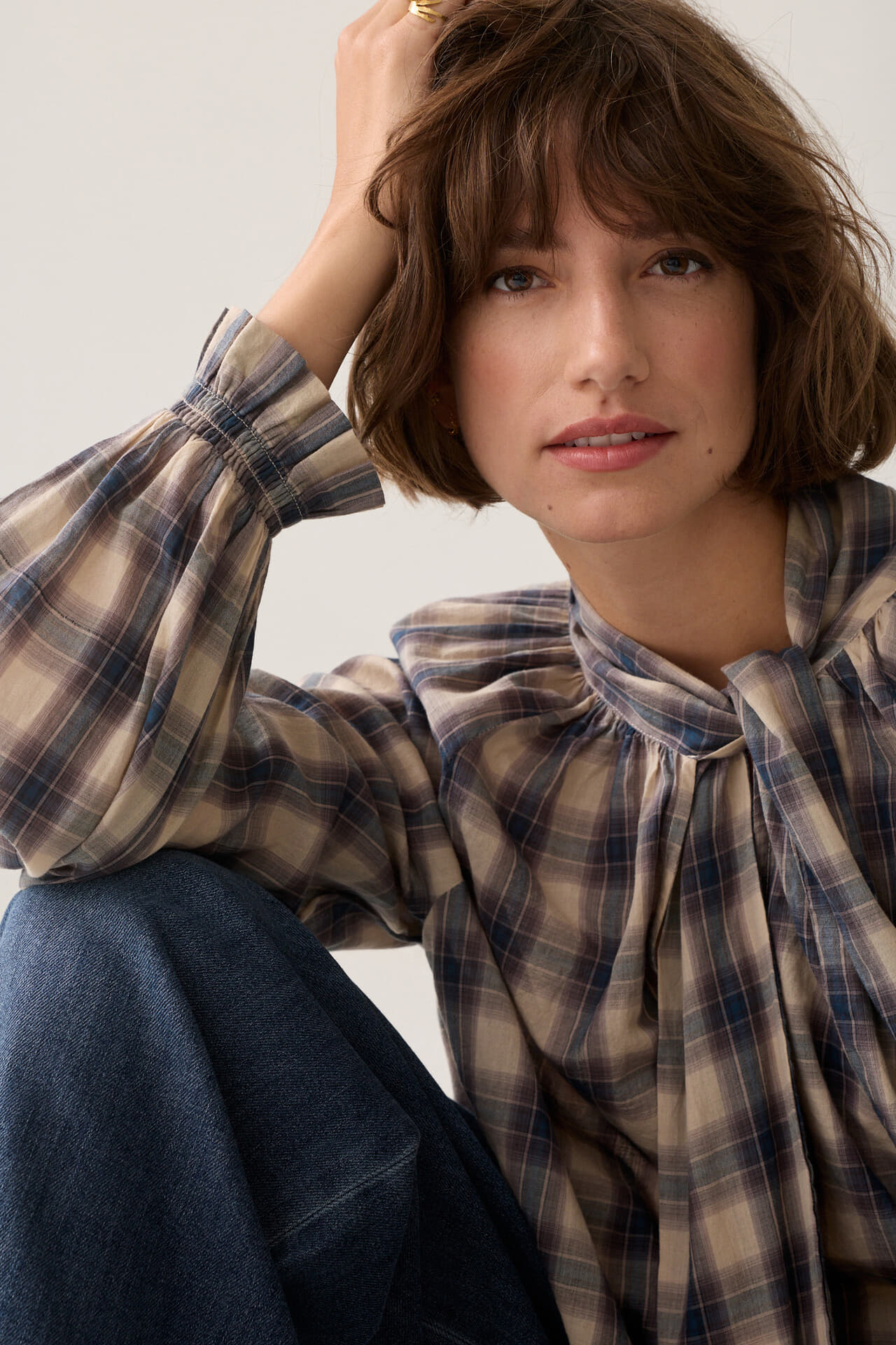 Summum Blouse Blue check Jeans donker dames