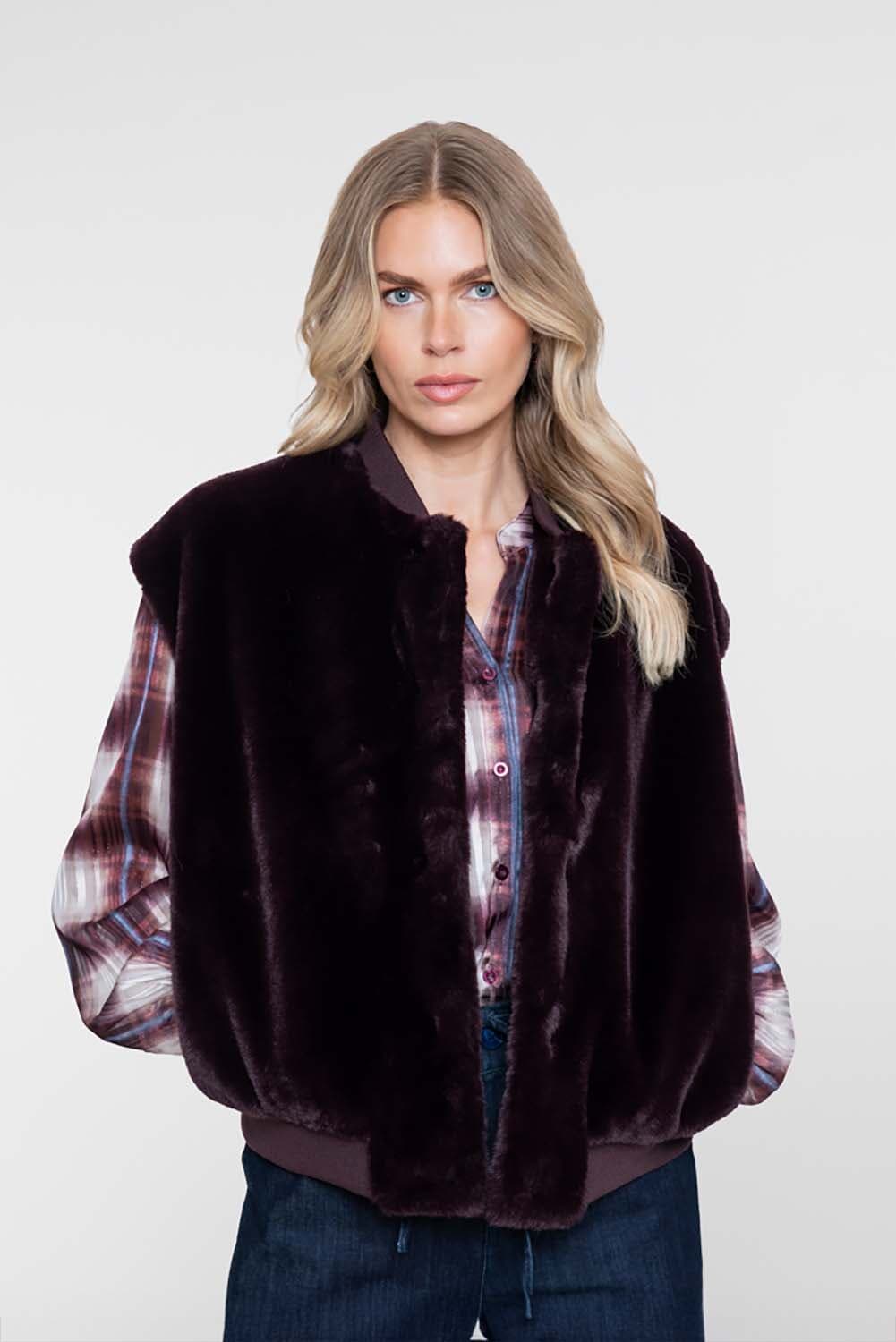 Geisha Gilet Fur Bordeaux Rood dames