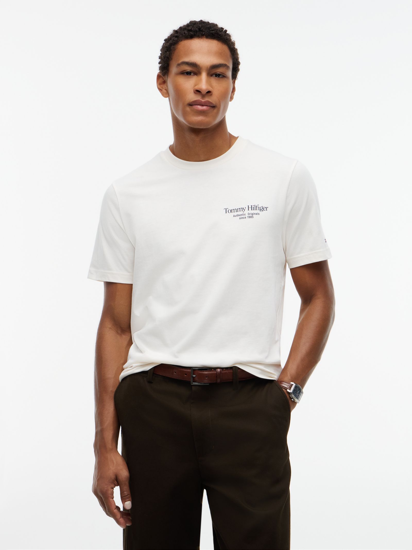 Tommy Hilfiger T-Shirt met logo op de rug en ronde hals in wit