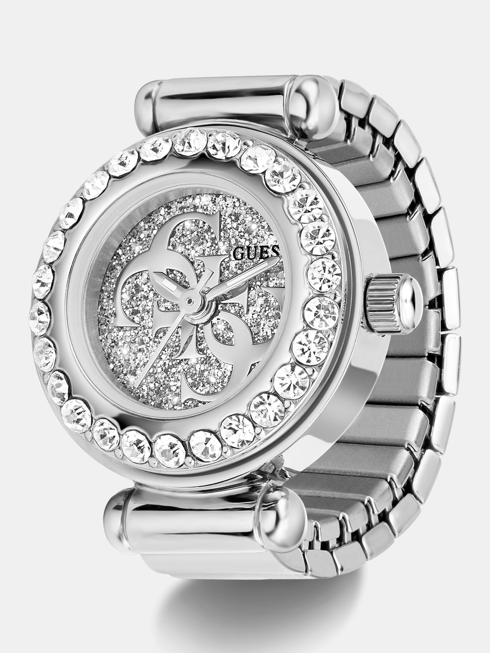 Guess Analoge Ring Van Kristal En Roestvrij Staal 18 Mm in zilver