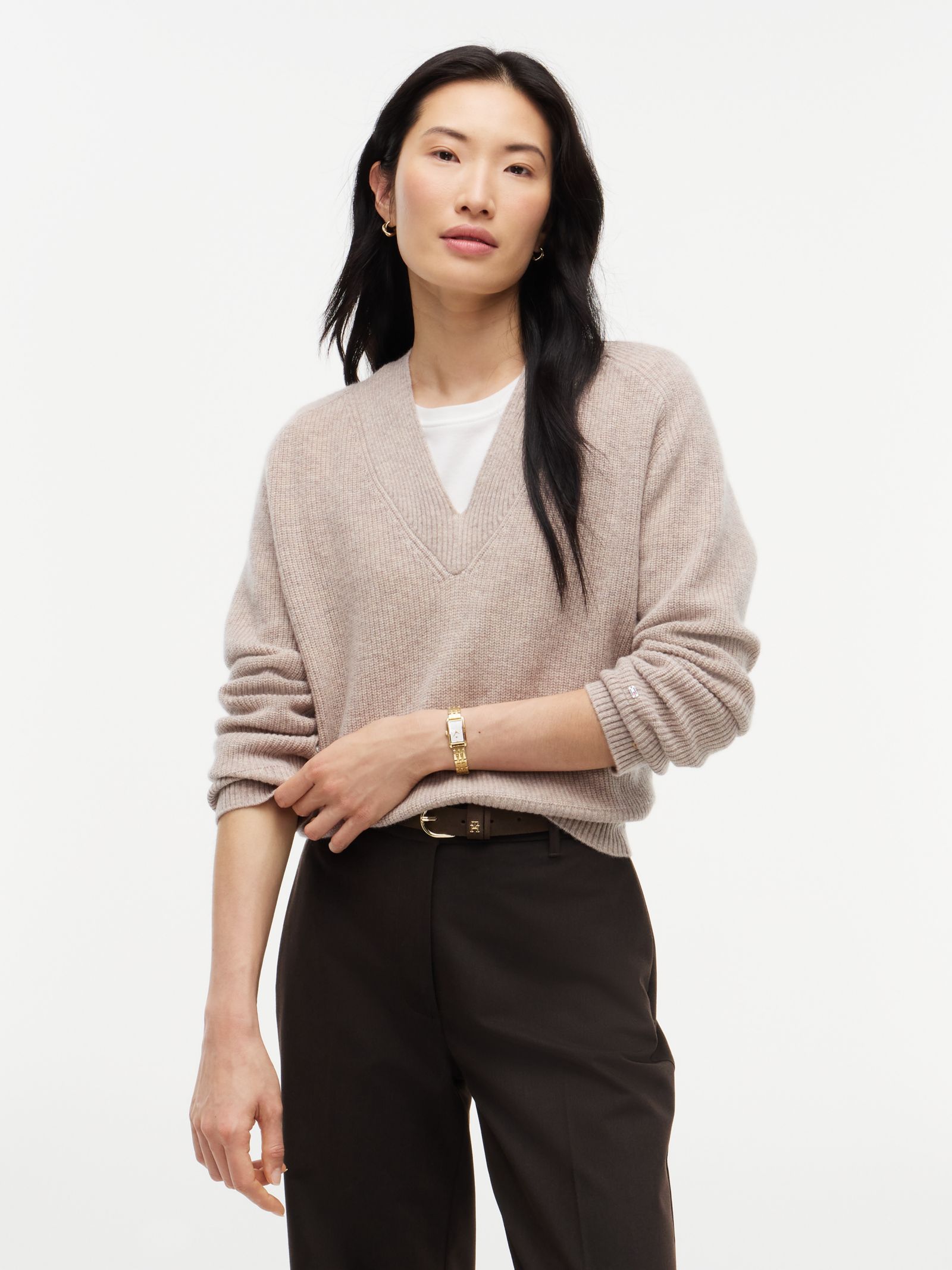 Tommy Hilfiger trui van zuivere wol met V Hals in beige