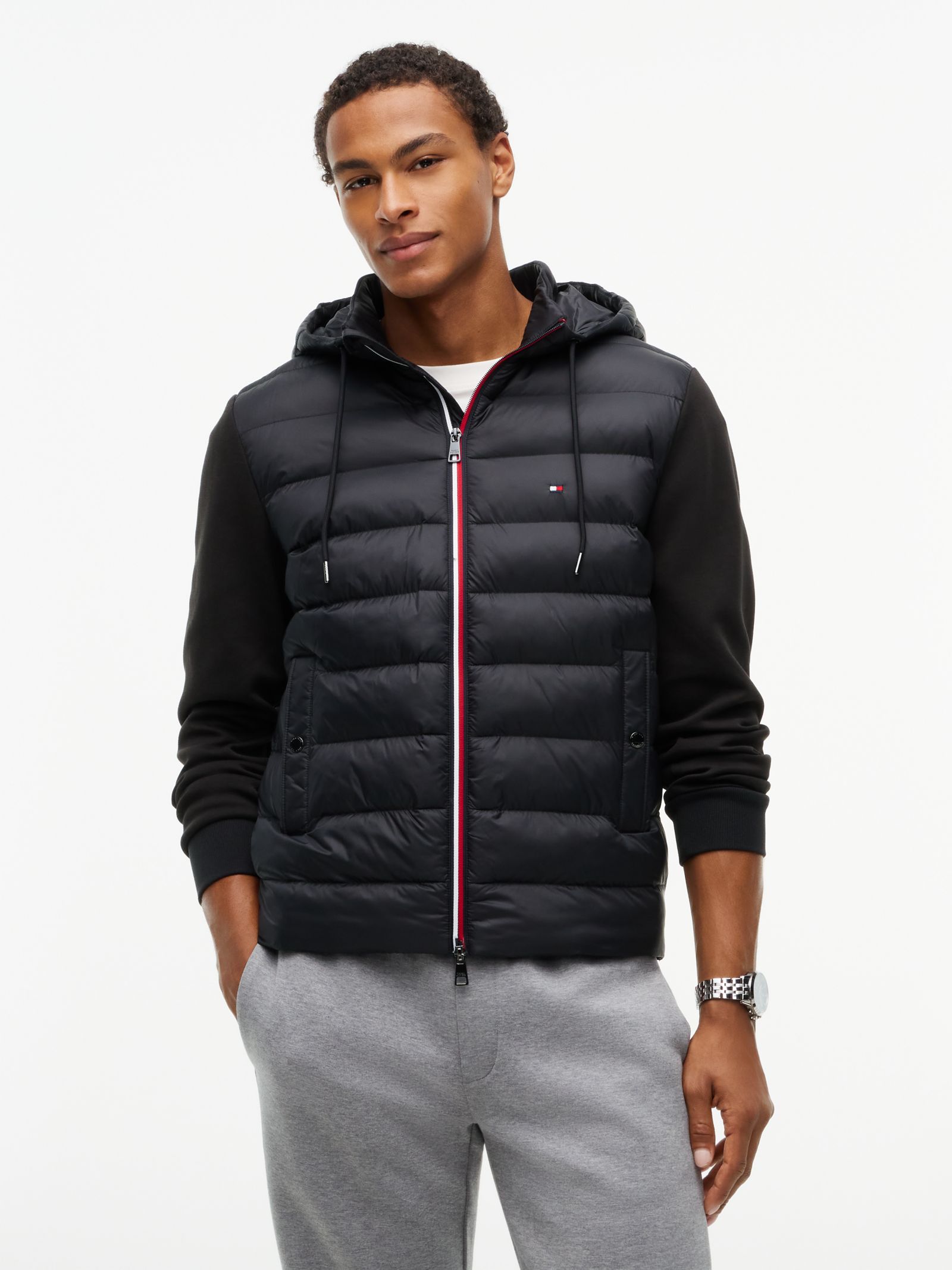 Tommy Hilfiger Hoodie met ritssluiting en gemengde textuur