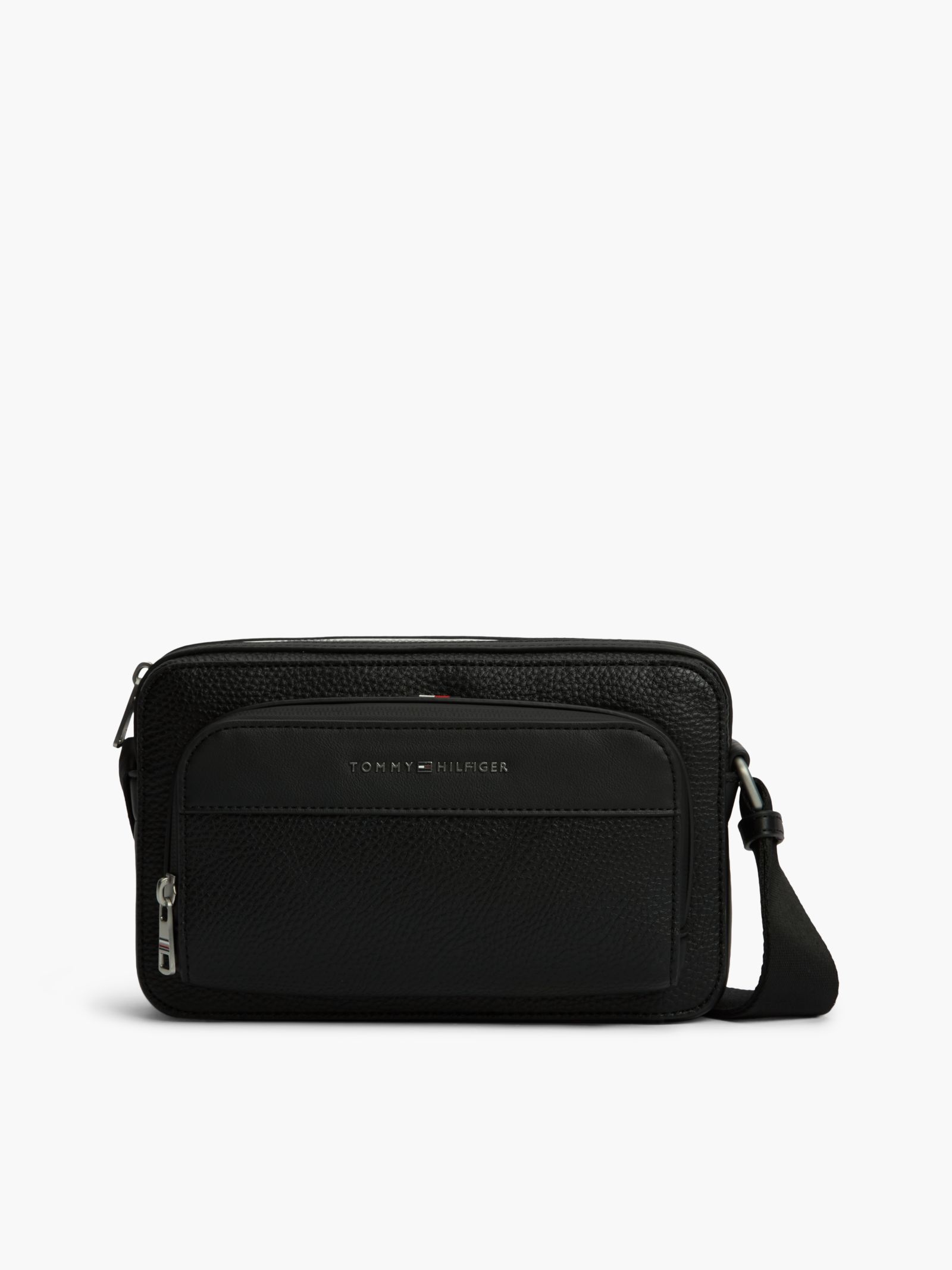 Tommy Hilfiger Crossbody reportertas met textuur en metalen logo in zwart