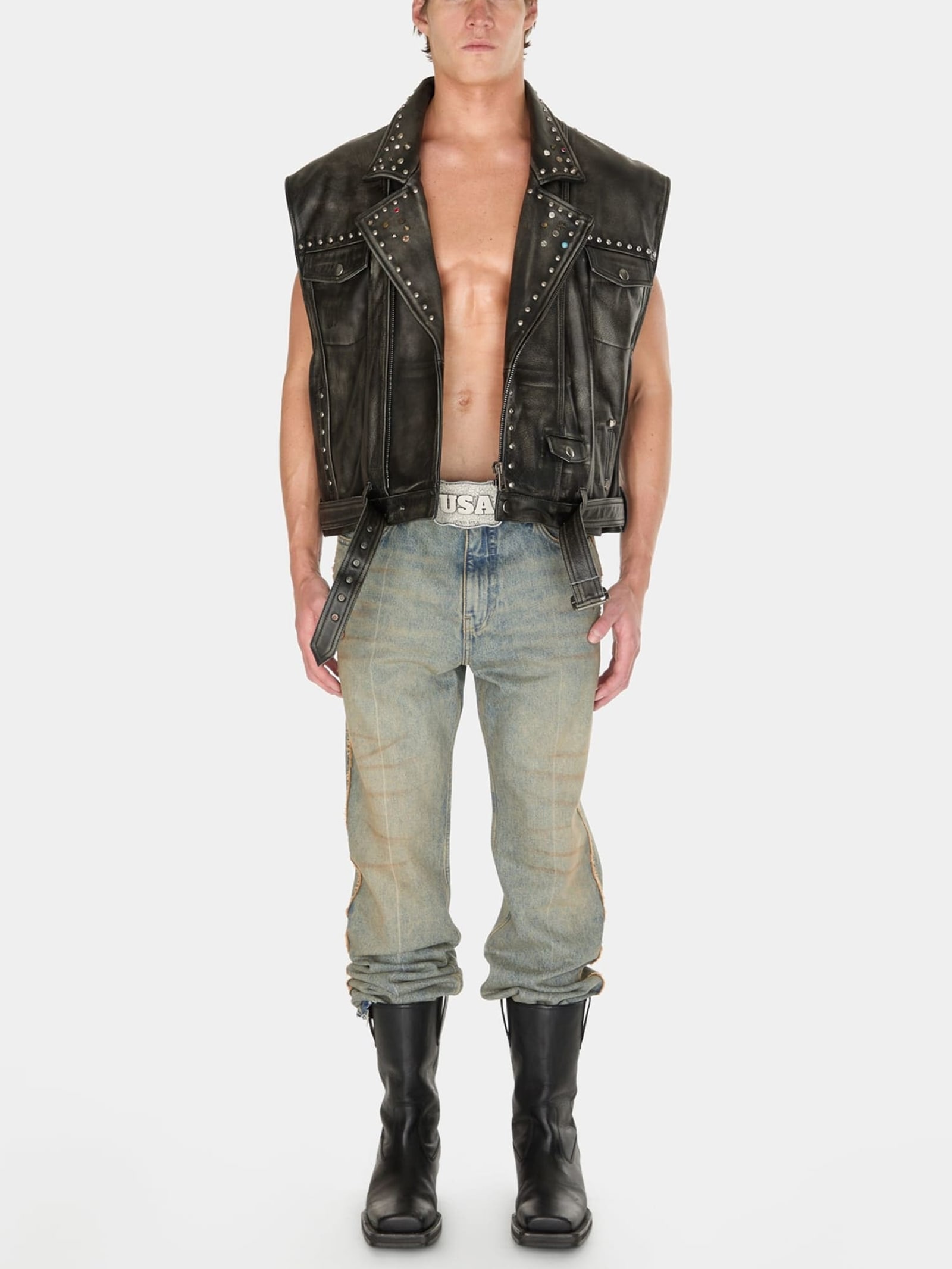 Guess Leren Bodywarmer Met Studs