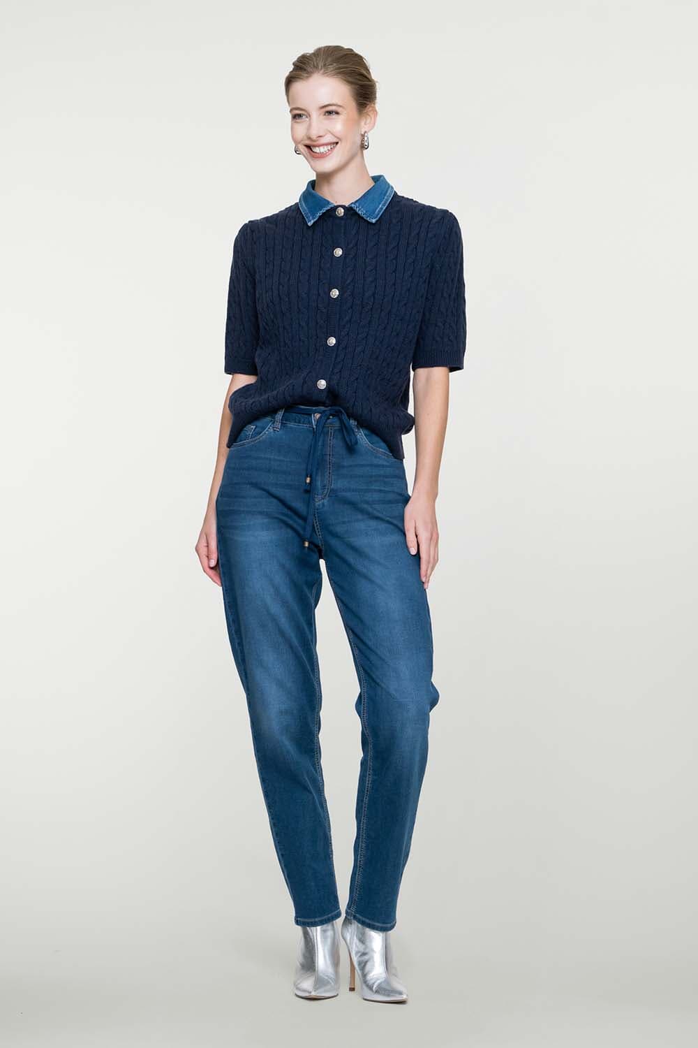 Geisha Vest Denim Collar Navy dames