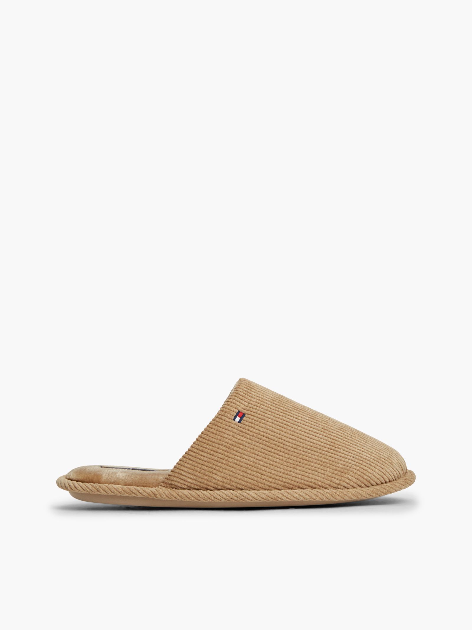 Tommy Hilfiger Slippers van corduroy met geborduurde vlag in beige
