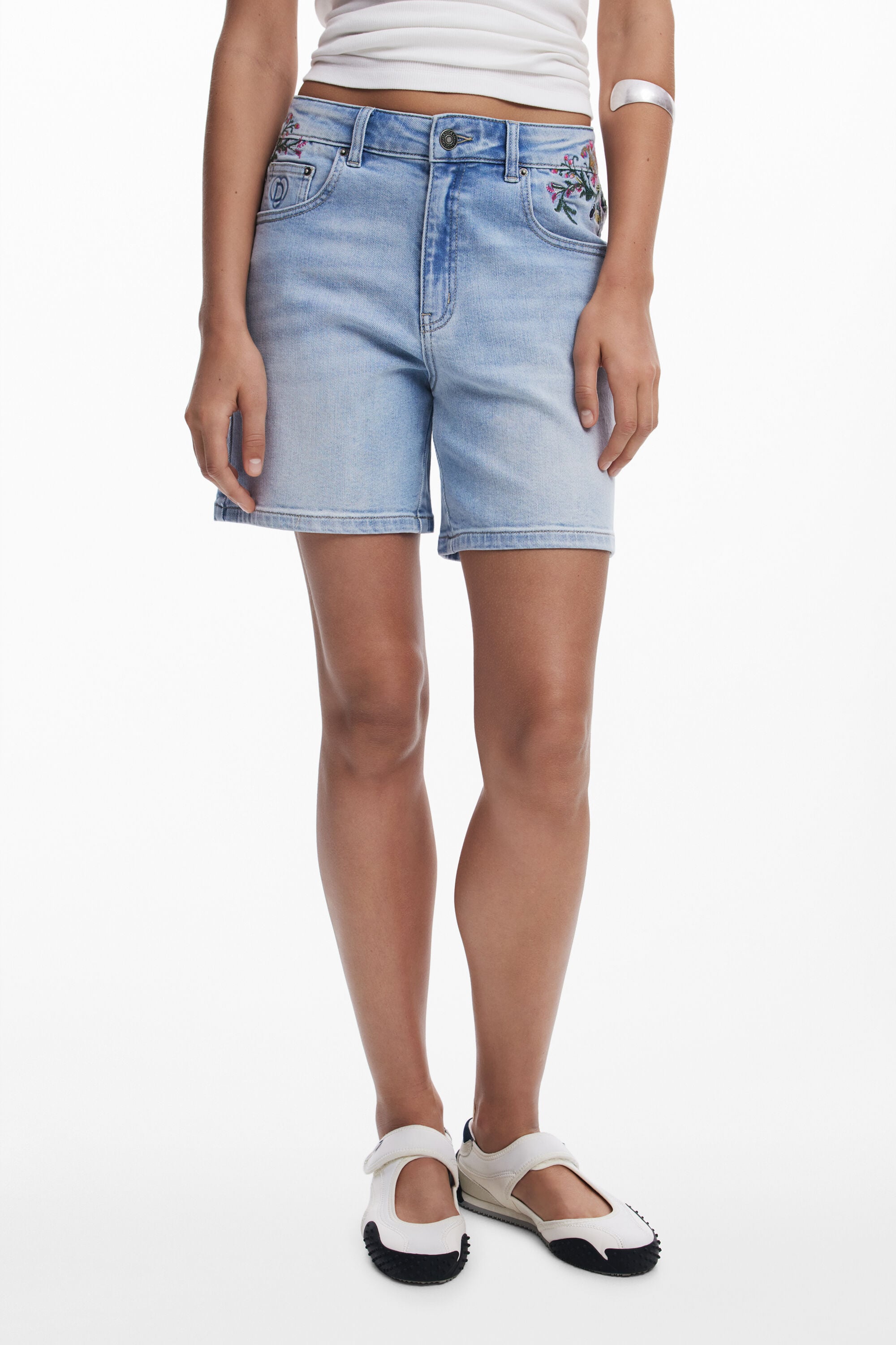 Desigual Geborduurde korte jeans in blauw