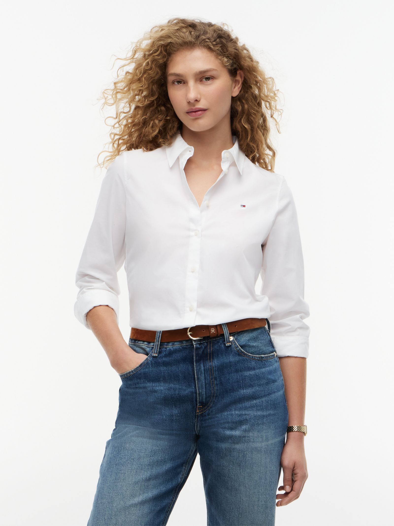 Tommy Hilfiger regular fit overhemd met geborduurde vlag in wit