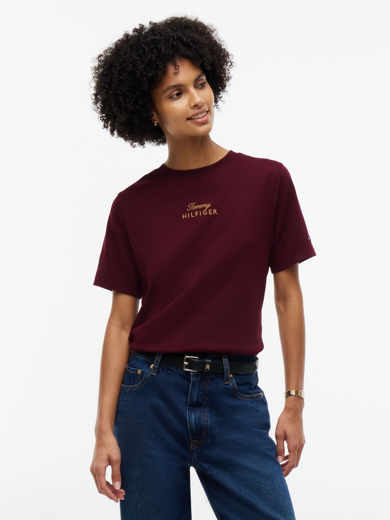 Tommy Hilfiger T-shirt met ronde hals en geborduurd logo for women