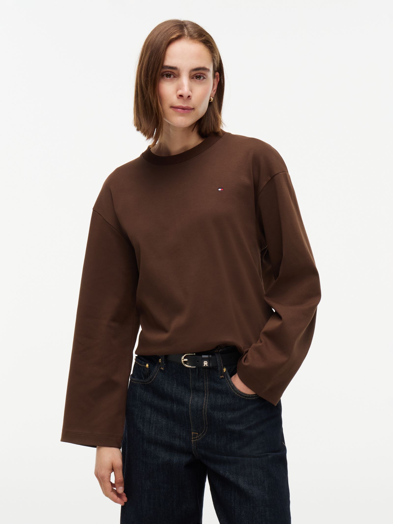 Tommy Hilfiger Interlock gebreid relaxed longsleeve T-shirt in bruin